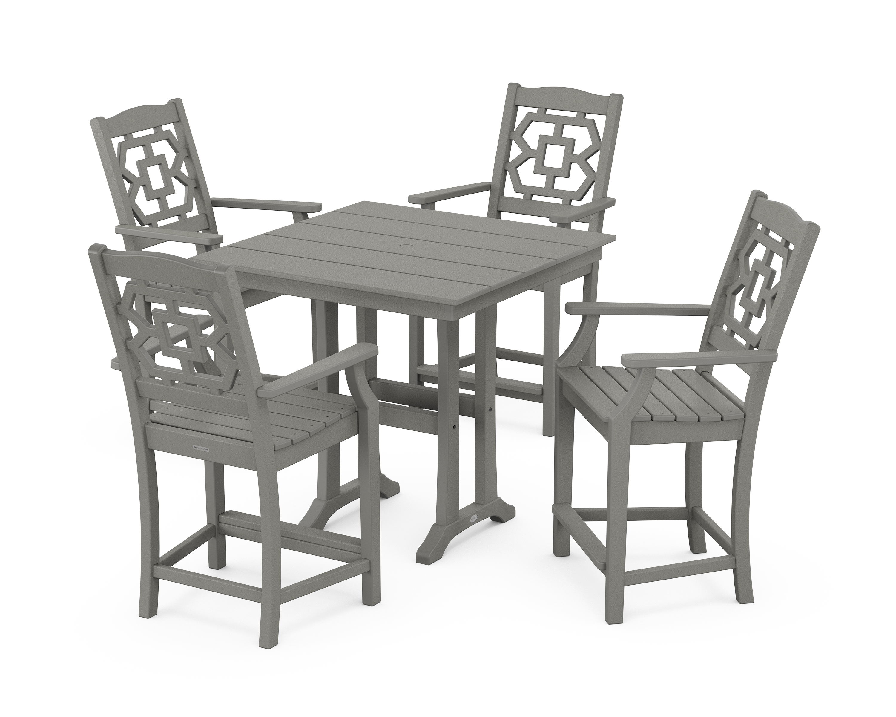 POLYWOOD Chinoiserie 5-Piece Farmhouse Counter Set with Trestle Legs