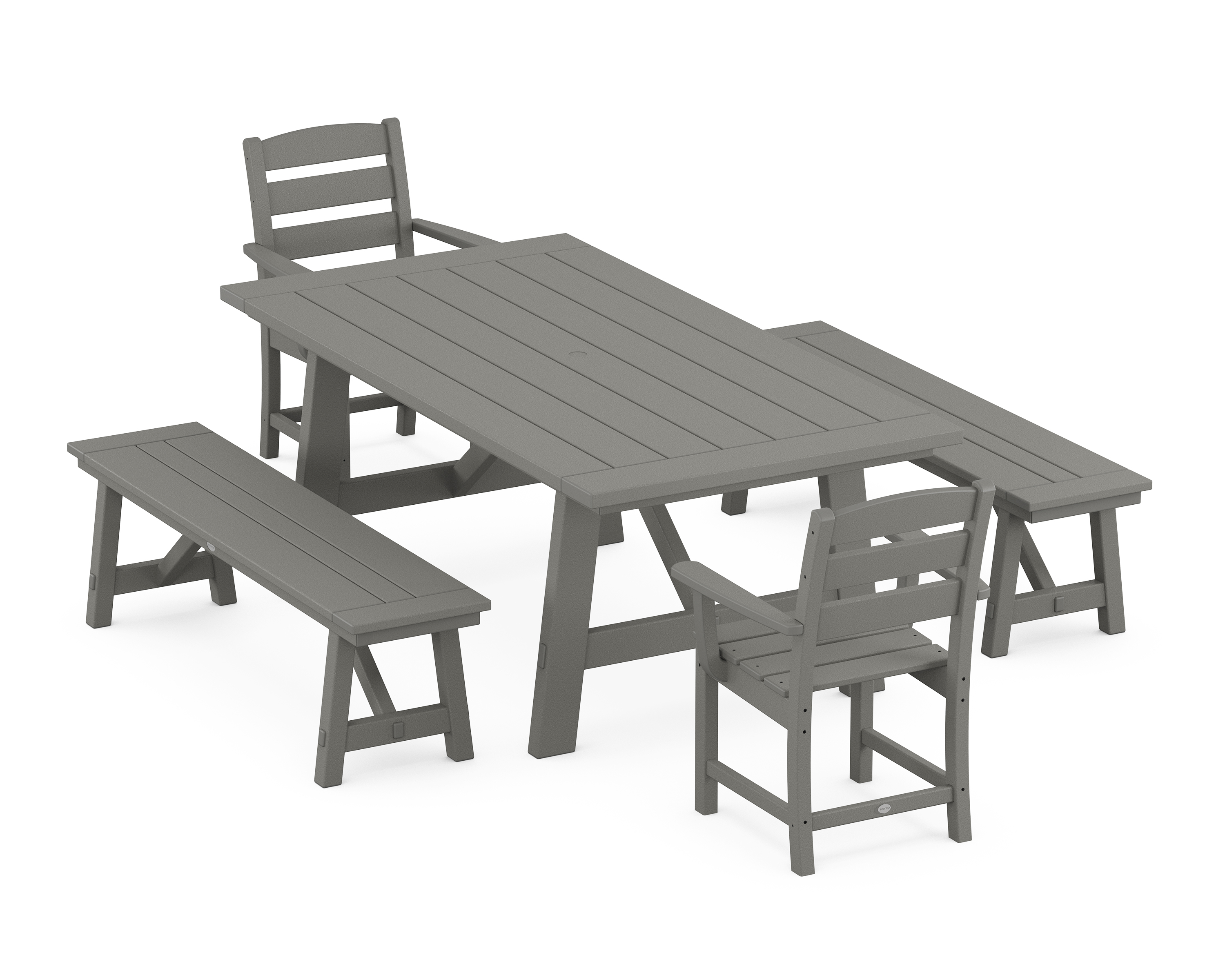 POLYWOOD Lakeside 5-Piece Rustic Farmhouse Dining Set With Benches