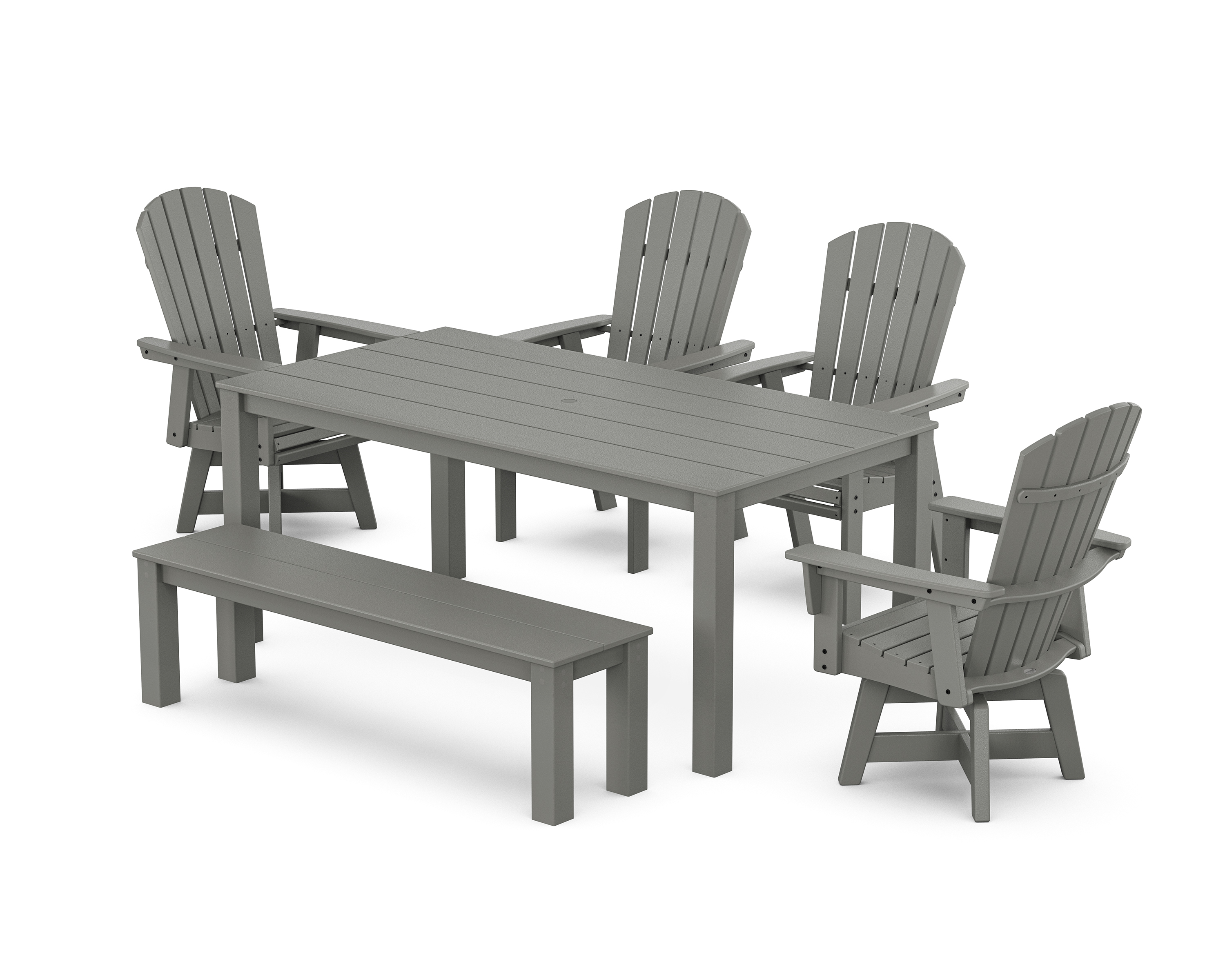 POLYWOOD Nautical Curveback Adirondack Swivel 6-Piece Parsons Dining Set with Bench