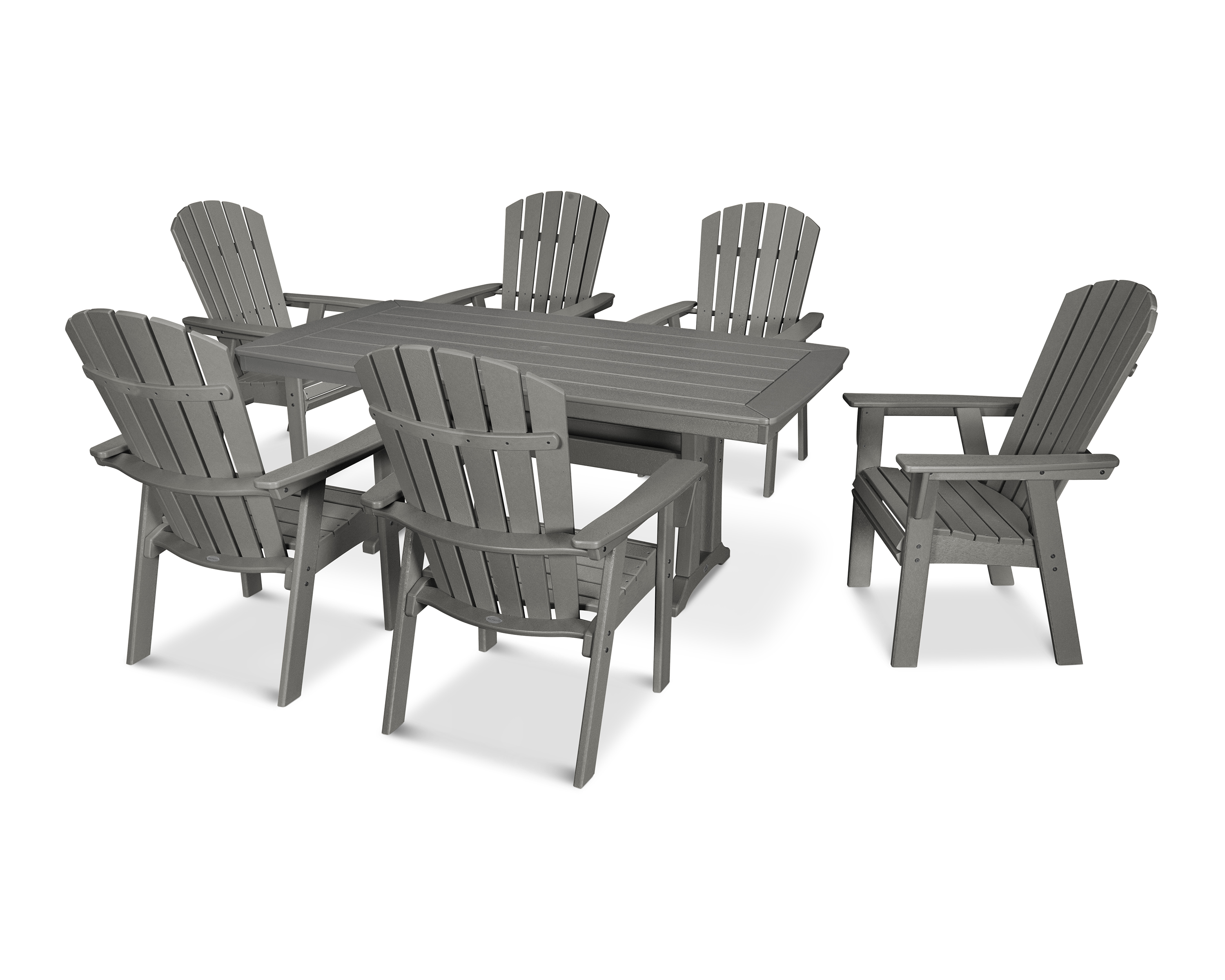 POLYWOOD Nautical Curveback Adirondack 7-Piece Dining Set with Trestle Legs