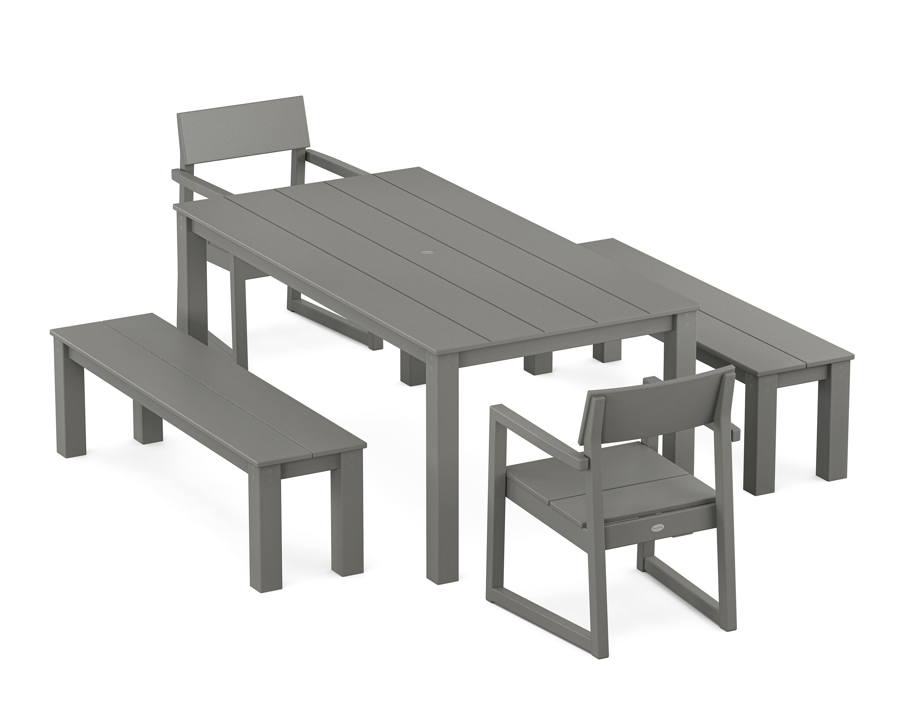 POLYWOOD EDGE 5-Piece Parsons Dining Set with Benches
