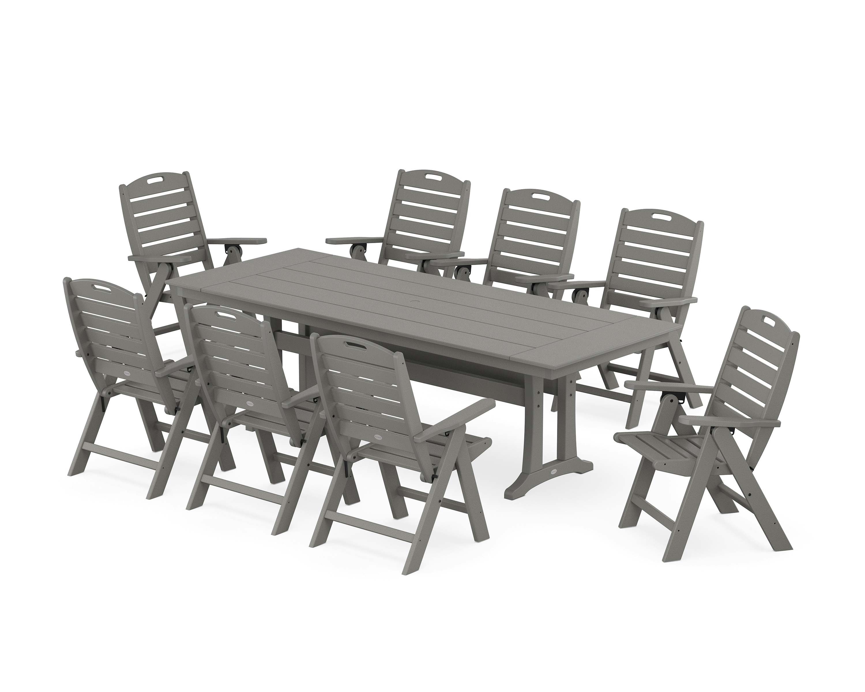 POLYWOOD Nautical Highback 9-Piece Farmhouse Dining Set with Trestle Legs