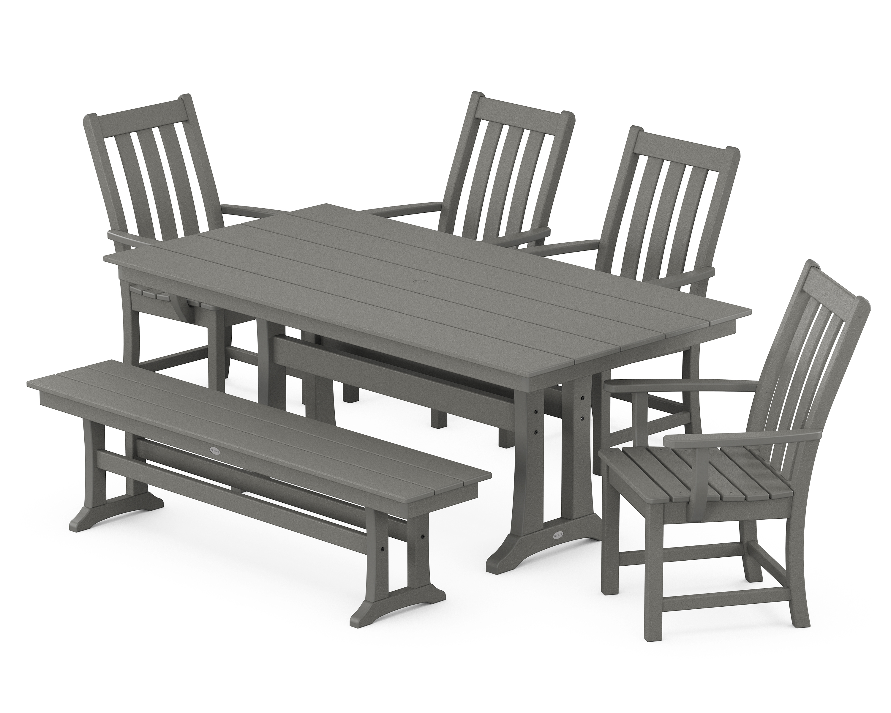 POLYWOOD Vineyard 6-Piece Arm Chair Farmhouse Dining Set with Trestle Legs and Bench