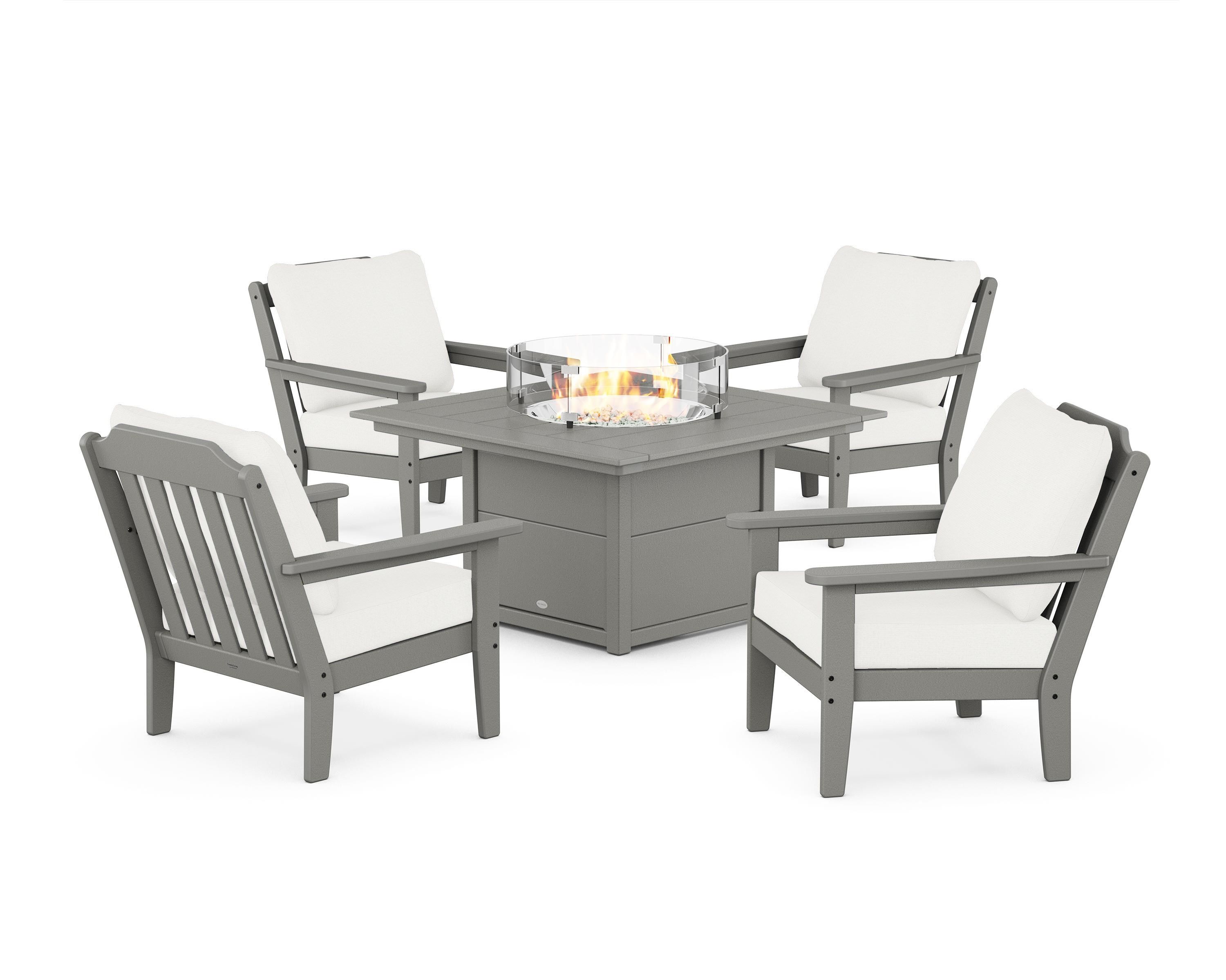 POLYWOOD Cottage 5-Piece Deep Seating Set with Fire Pit Table