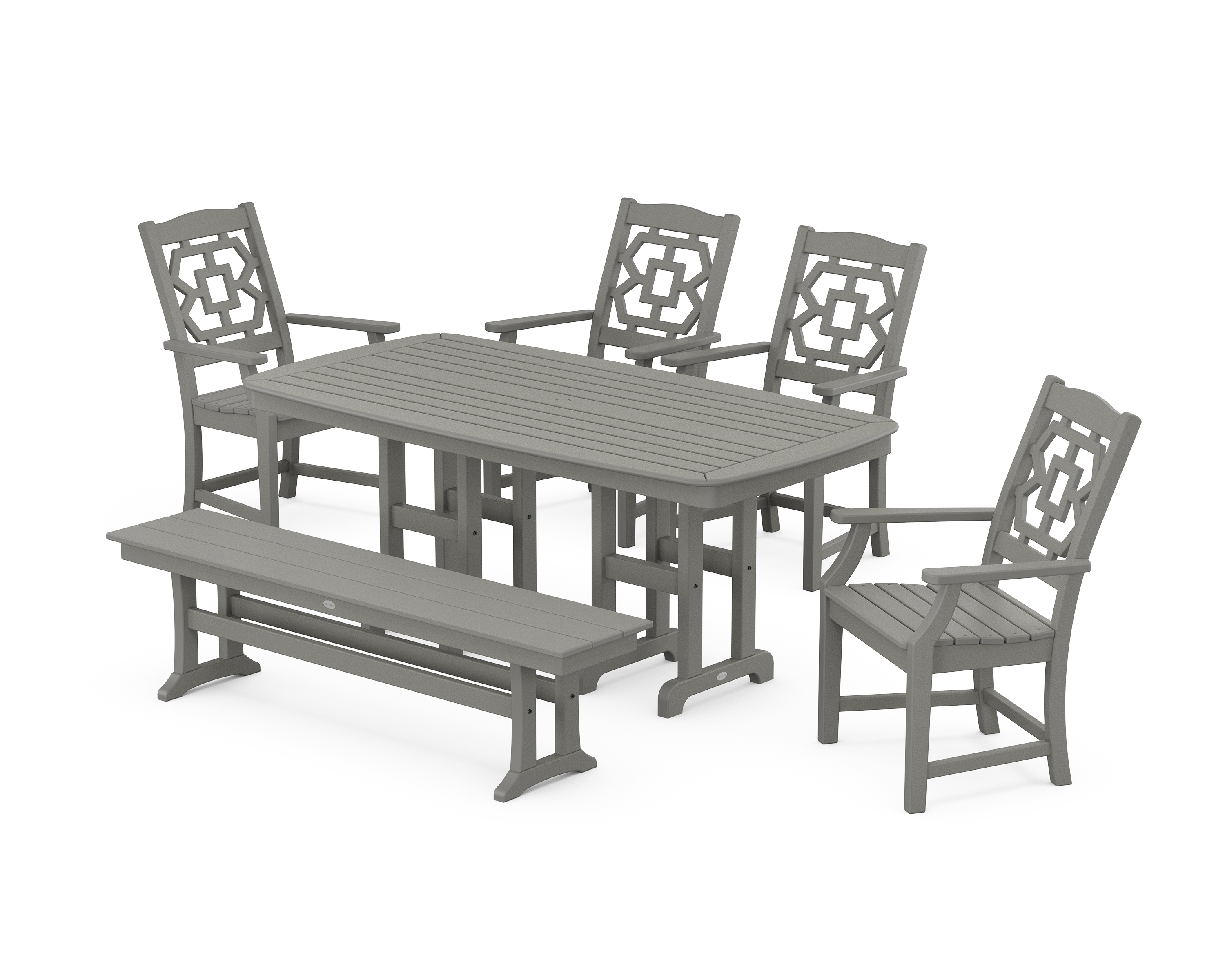 POLYWOOD Chinoiserie 6-Piece Dining Set with Bench