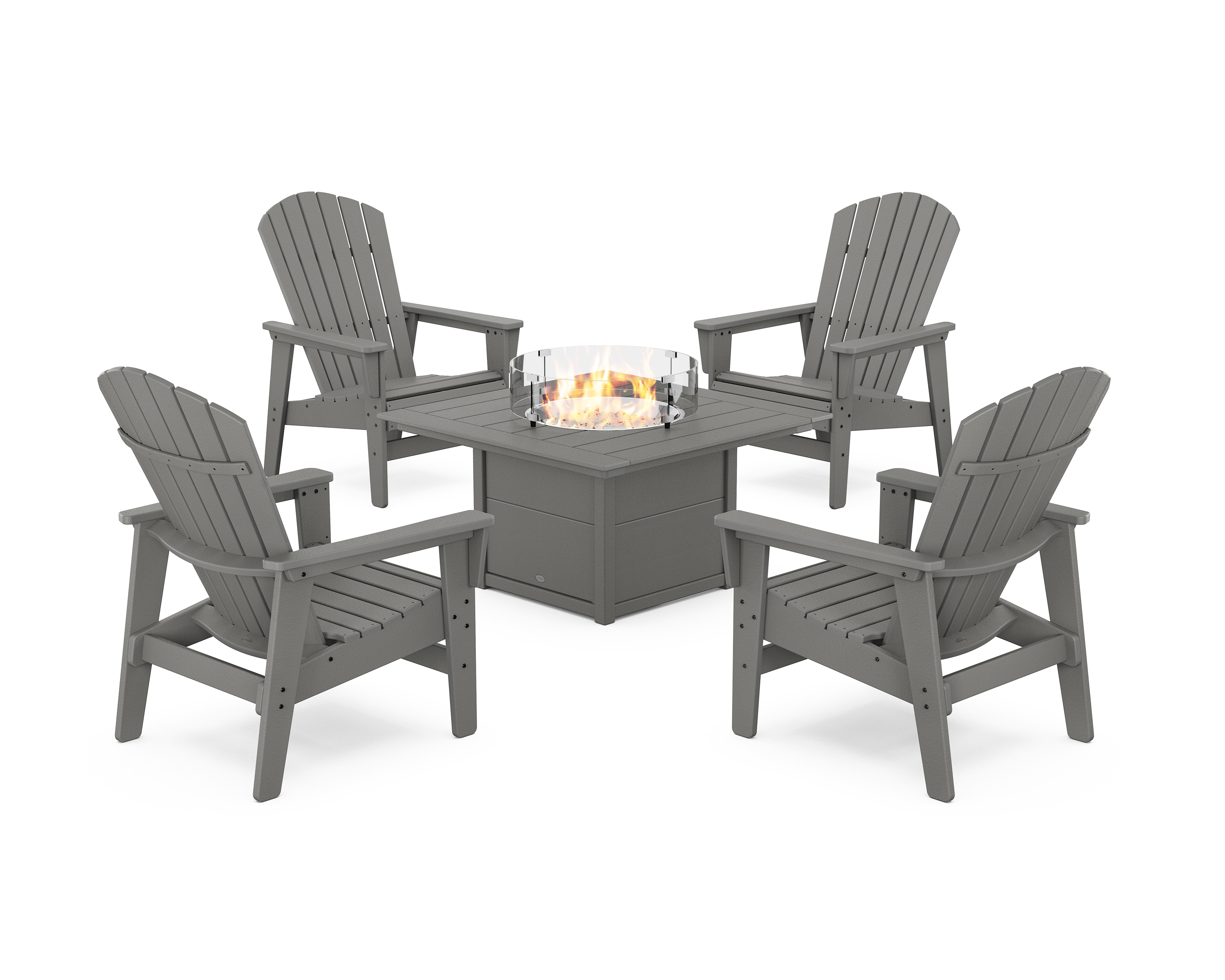 POLYWOOD 5-Piece Nautical Grand Upright Adirondack Conversation Set with Fire Pit Table