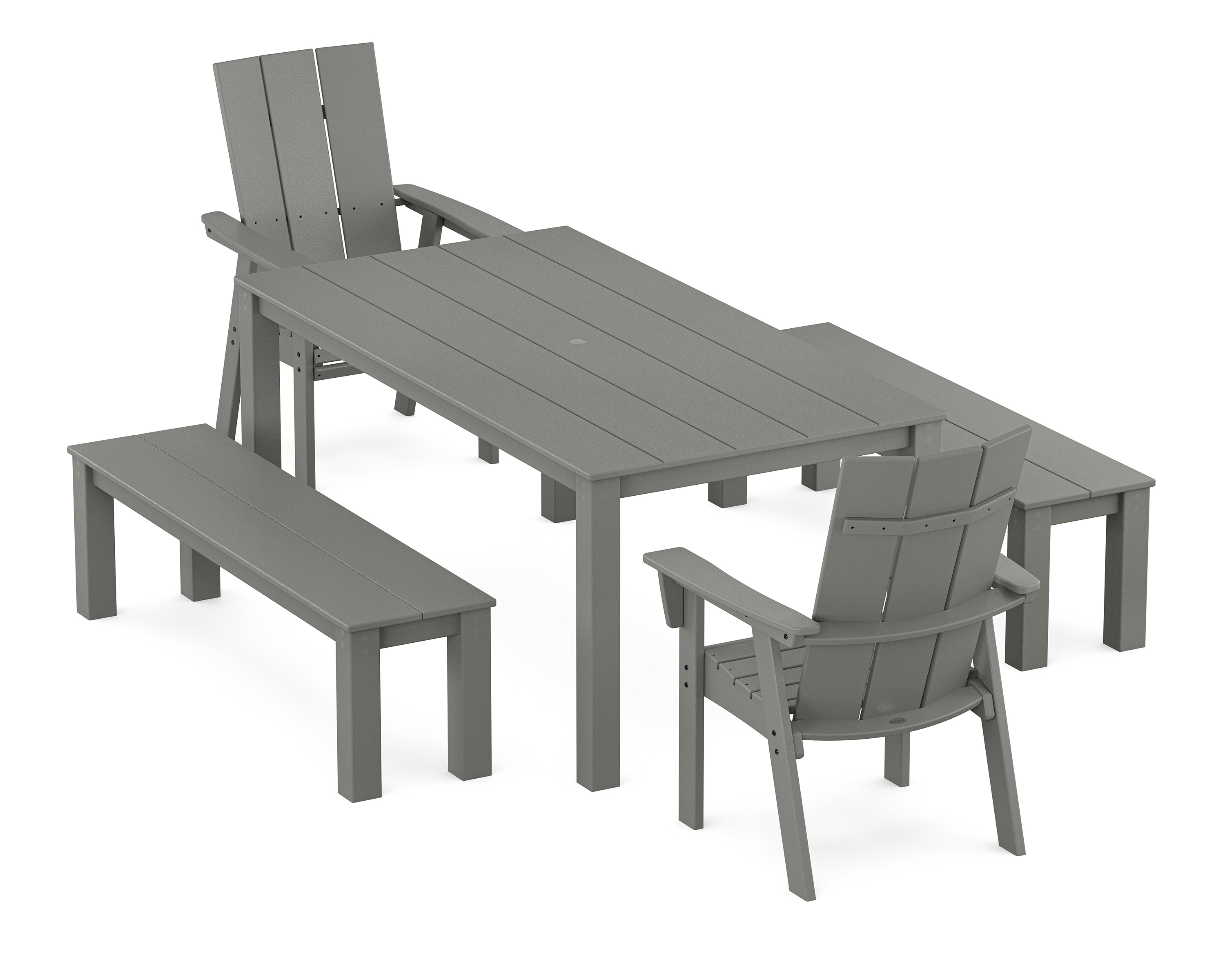 POLYWOOD Modern Curveback Adirondack 5-Piece Parsons Dining Set with Benches