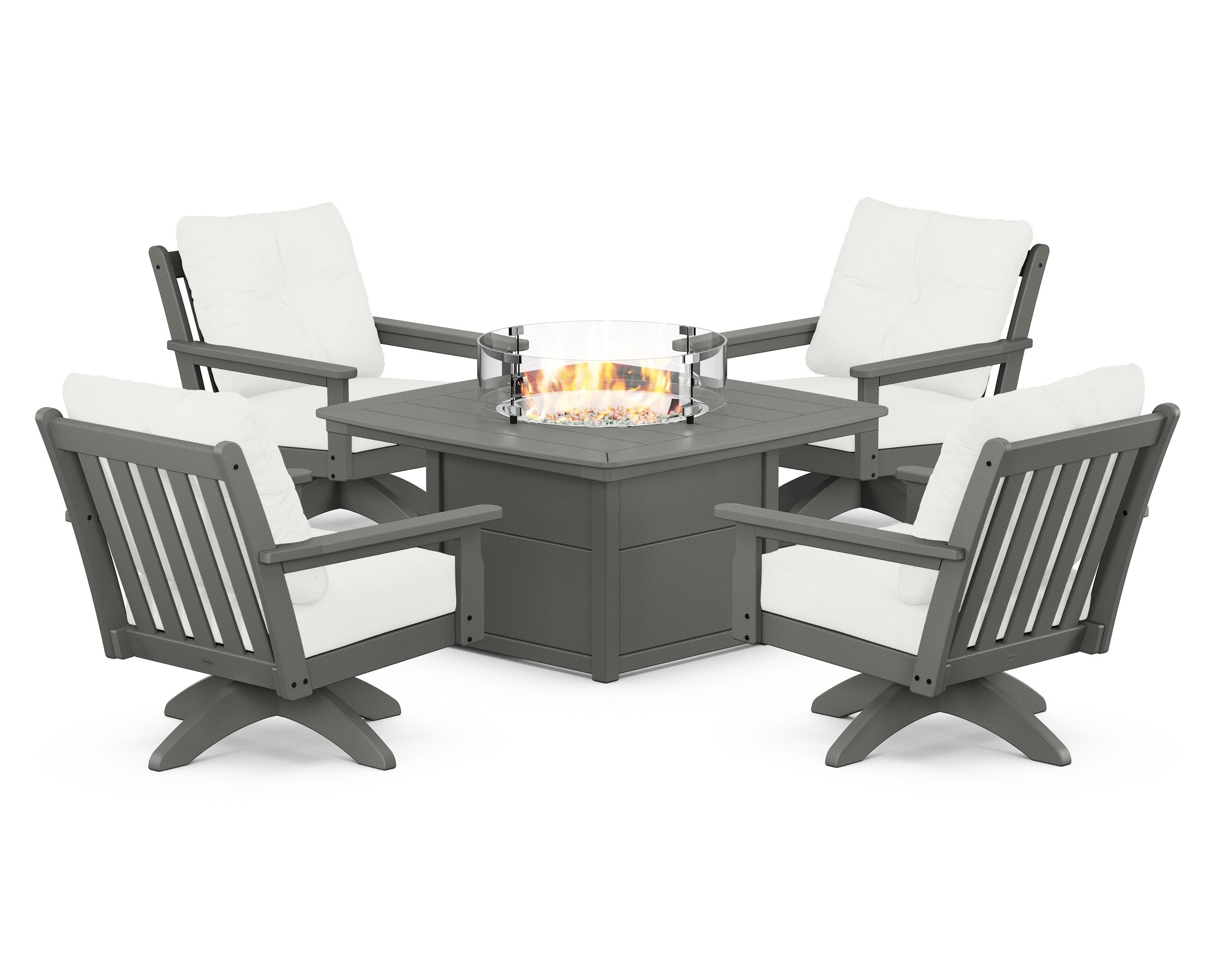 POLYWOOD Vineyard 5-Piece Deep Seating Swivel Conversation Set with Fire Pit Table