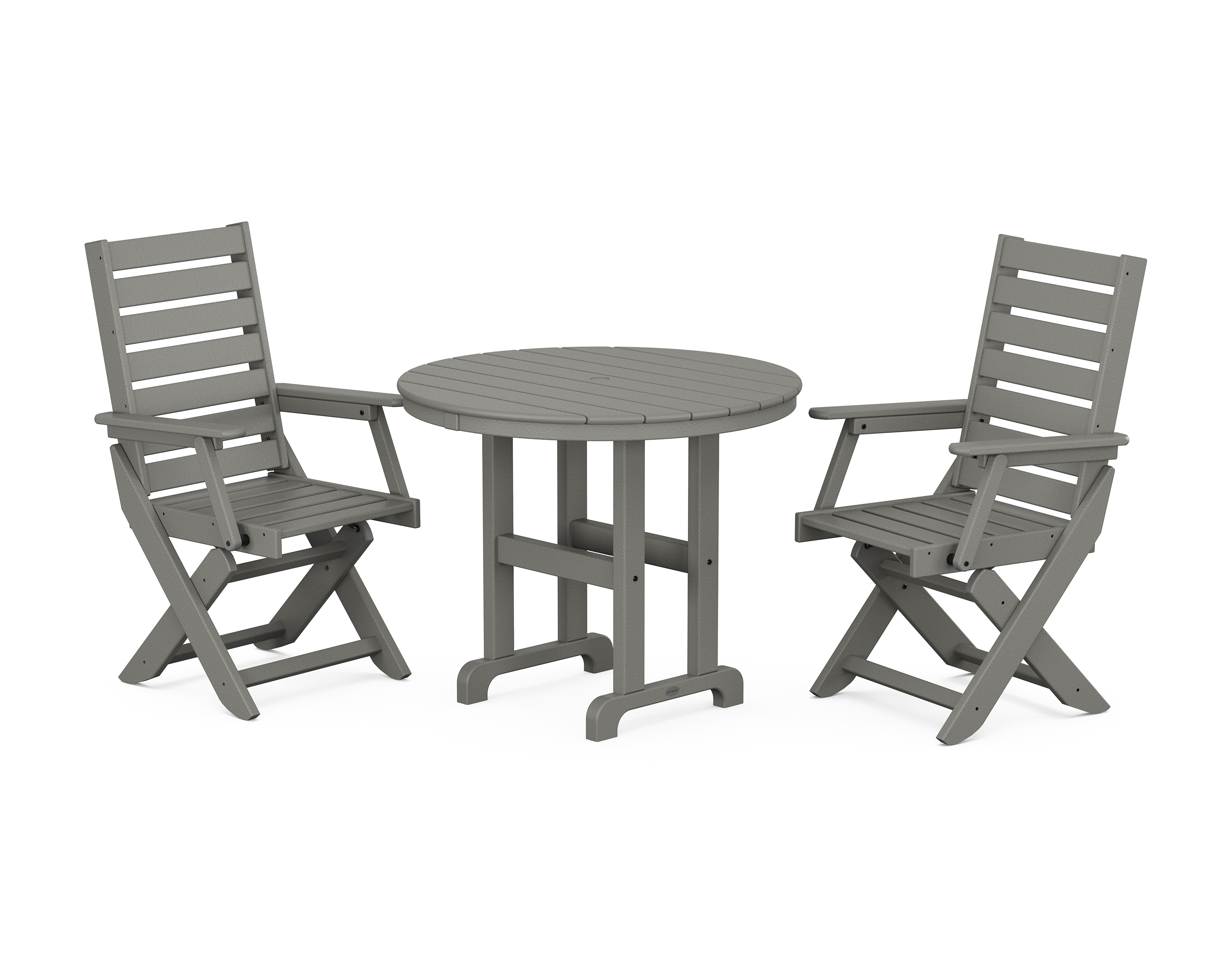 POLYWOOD Captain Folding Chair 3-Piece Round Dining Set