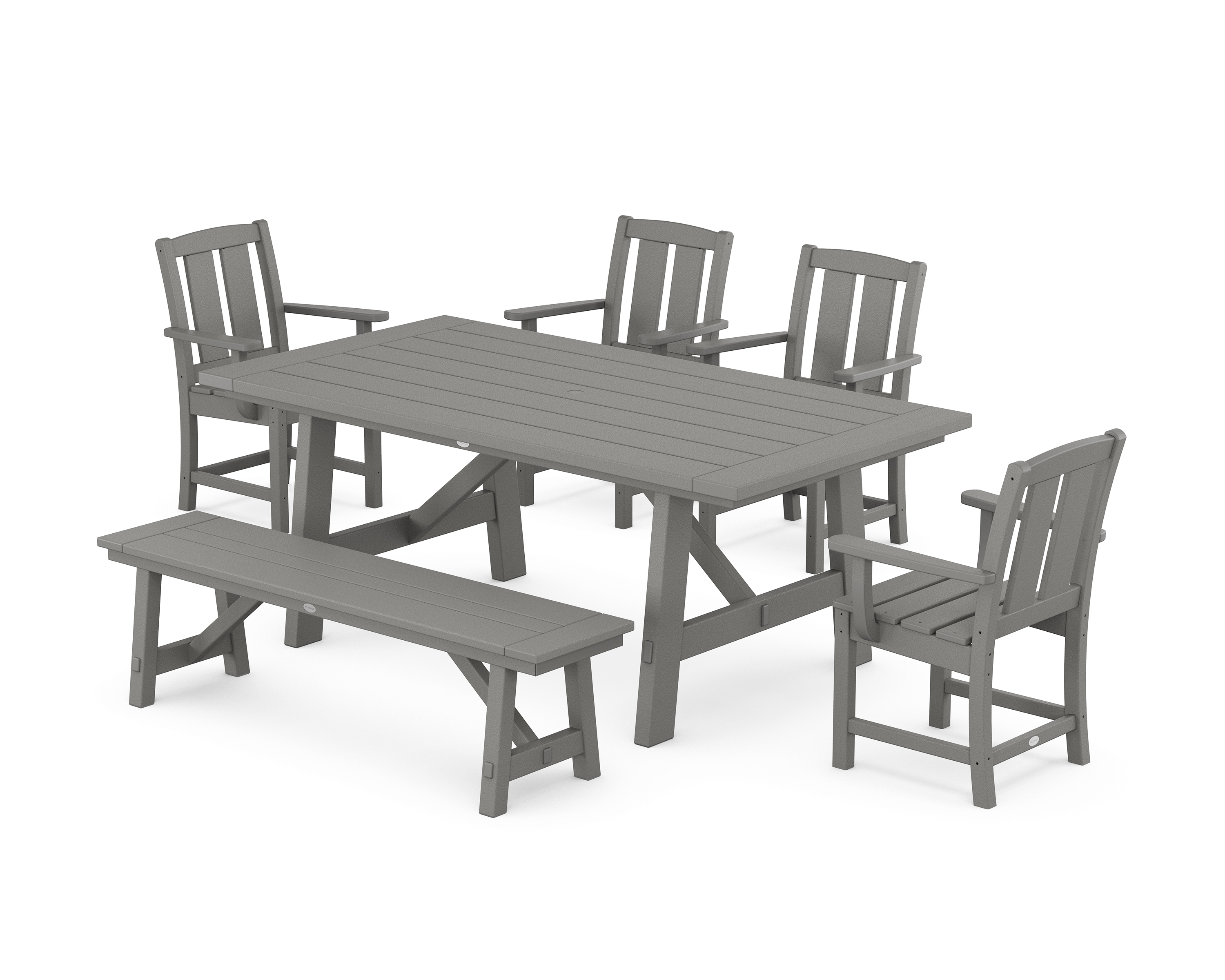 POLYWOOD Mission 6-Piece Rustic Farmhouse Dining Set with Bench