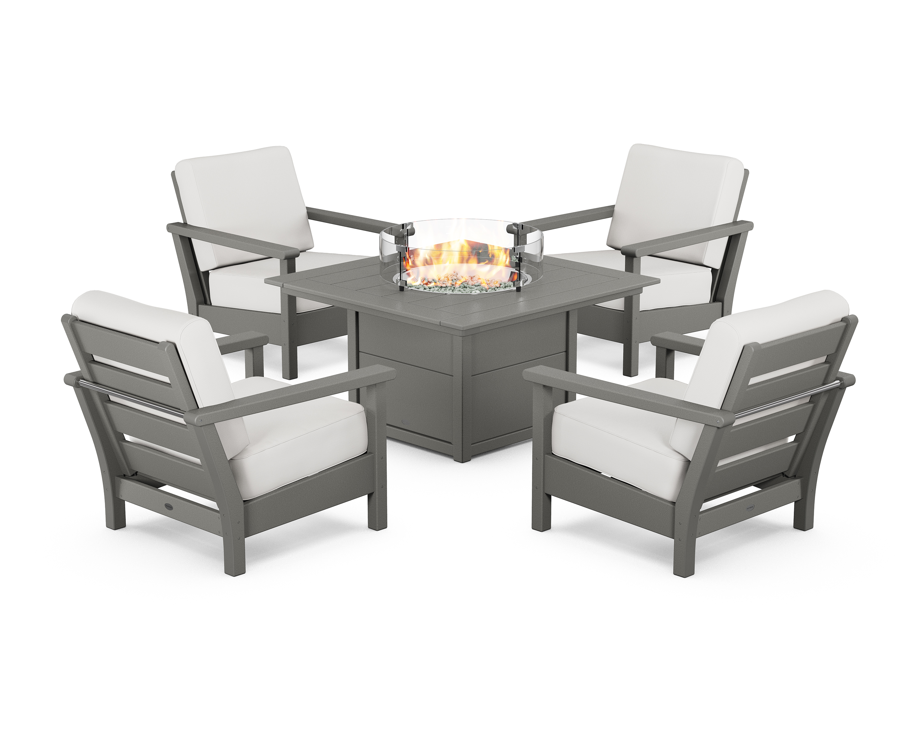 POLYWOOD Harbour 5-Piece Conversation Set with Fire Pit Table