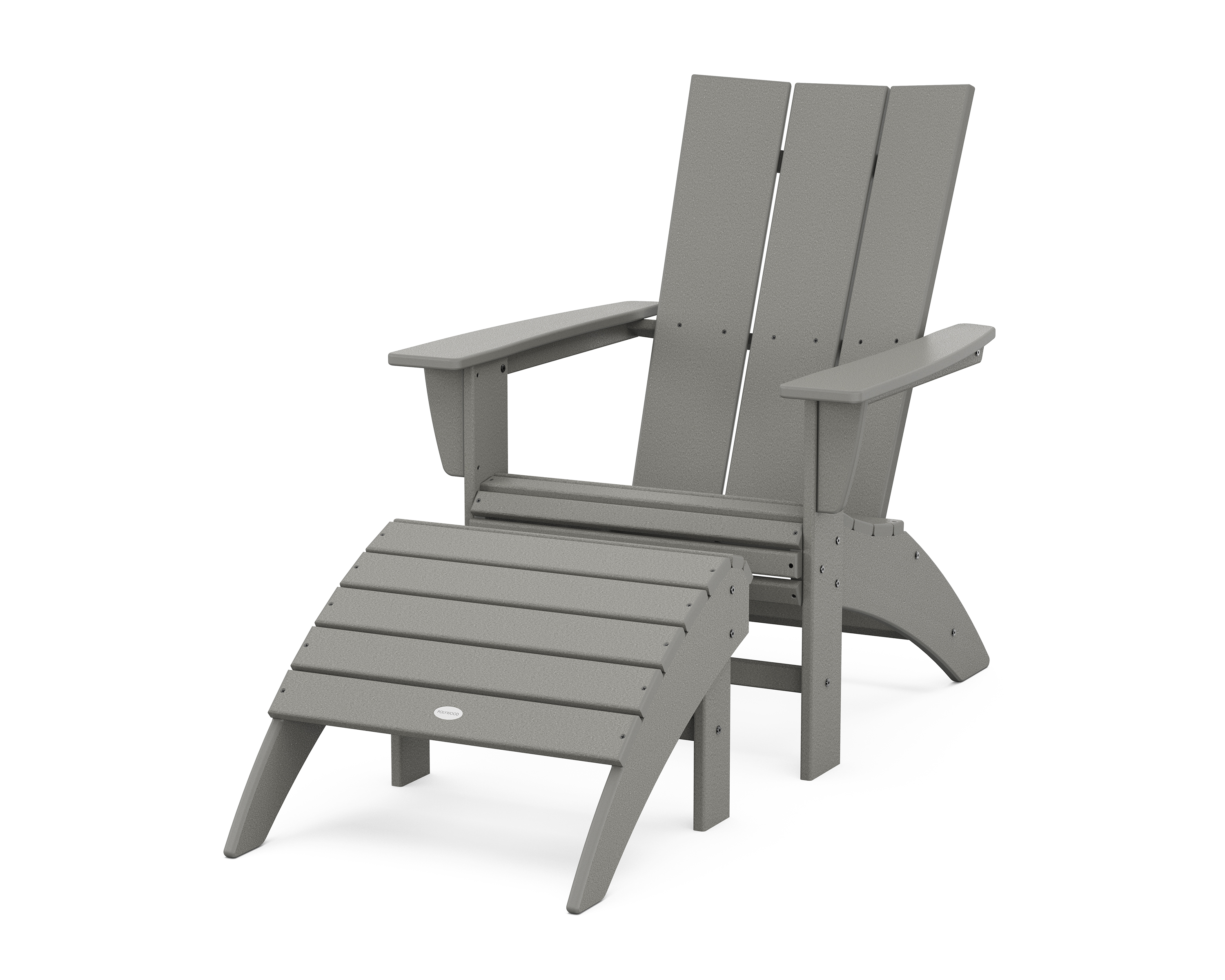 POLYWOOD Modern Curveback Adirondack Chair 2-Piece Set with Ottoman