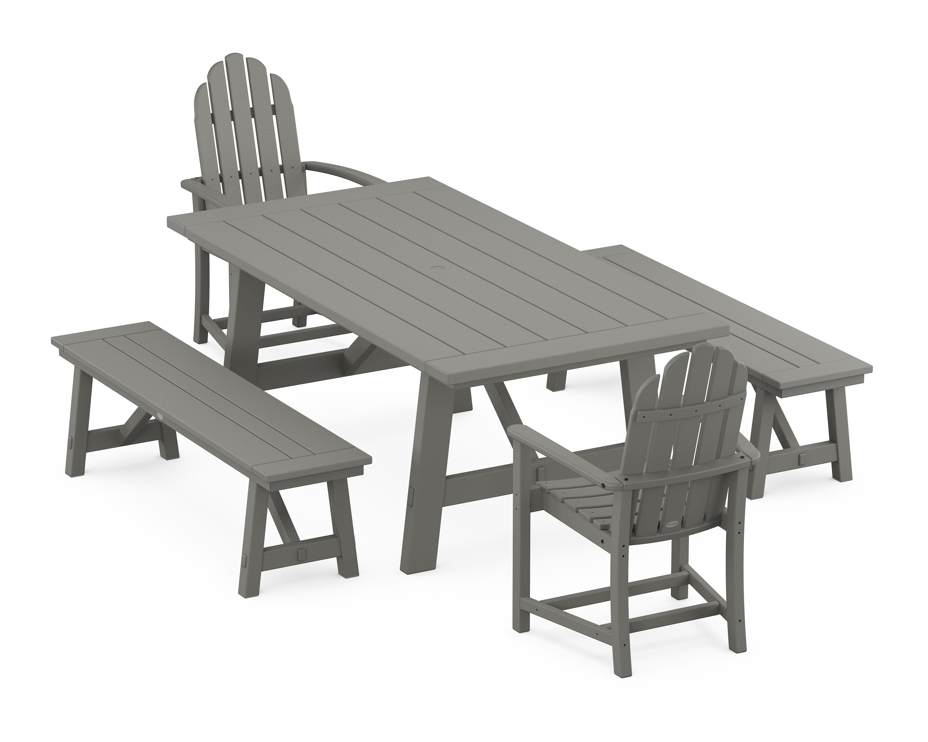 POLYWOOD Classic Adirondack 5-Piece Rustic Farmhouse Dining Set With Benches