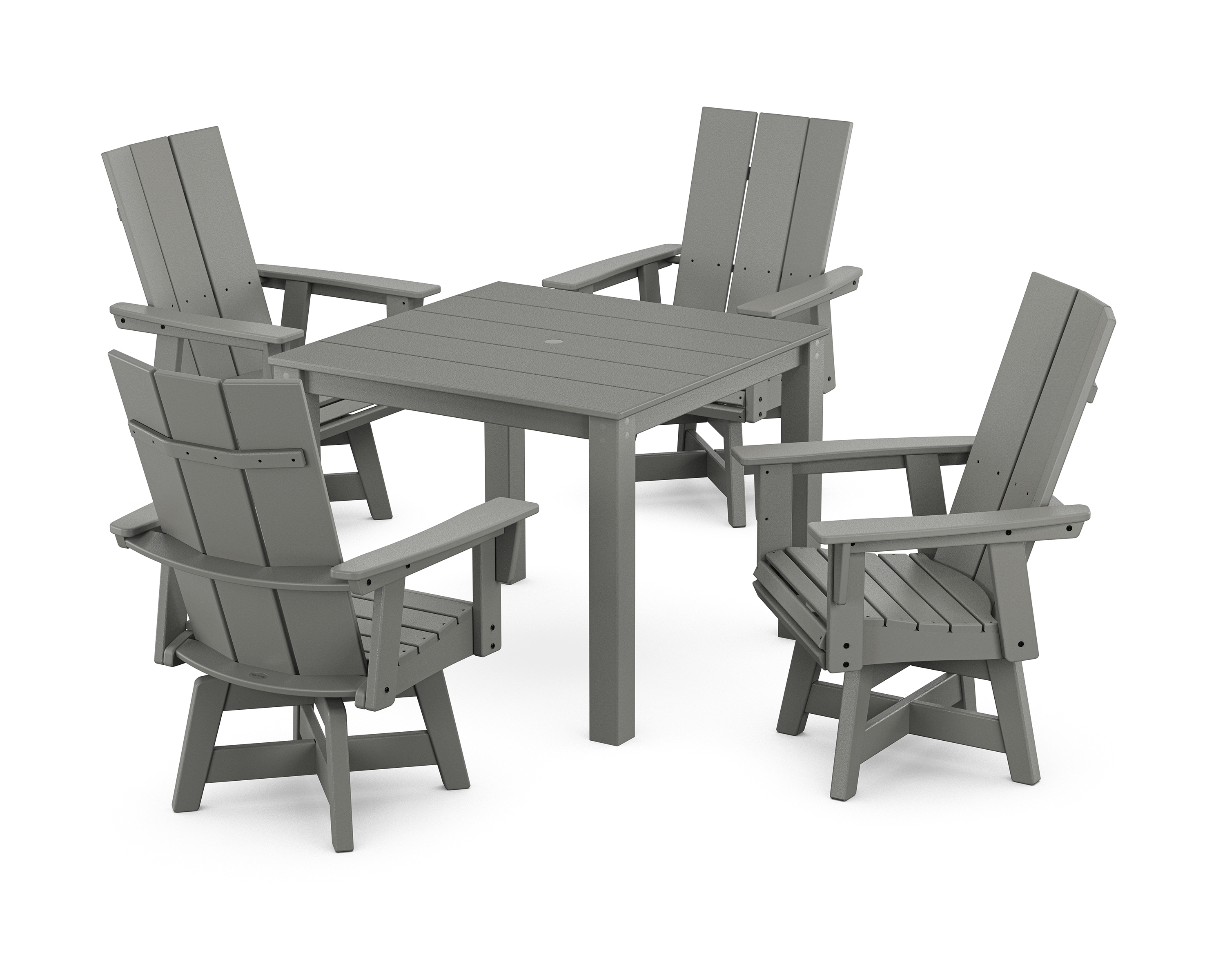 POLYWOOD Modern Curveback Adirondack 5-Piece Parsons Swivel Dining Set