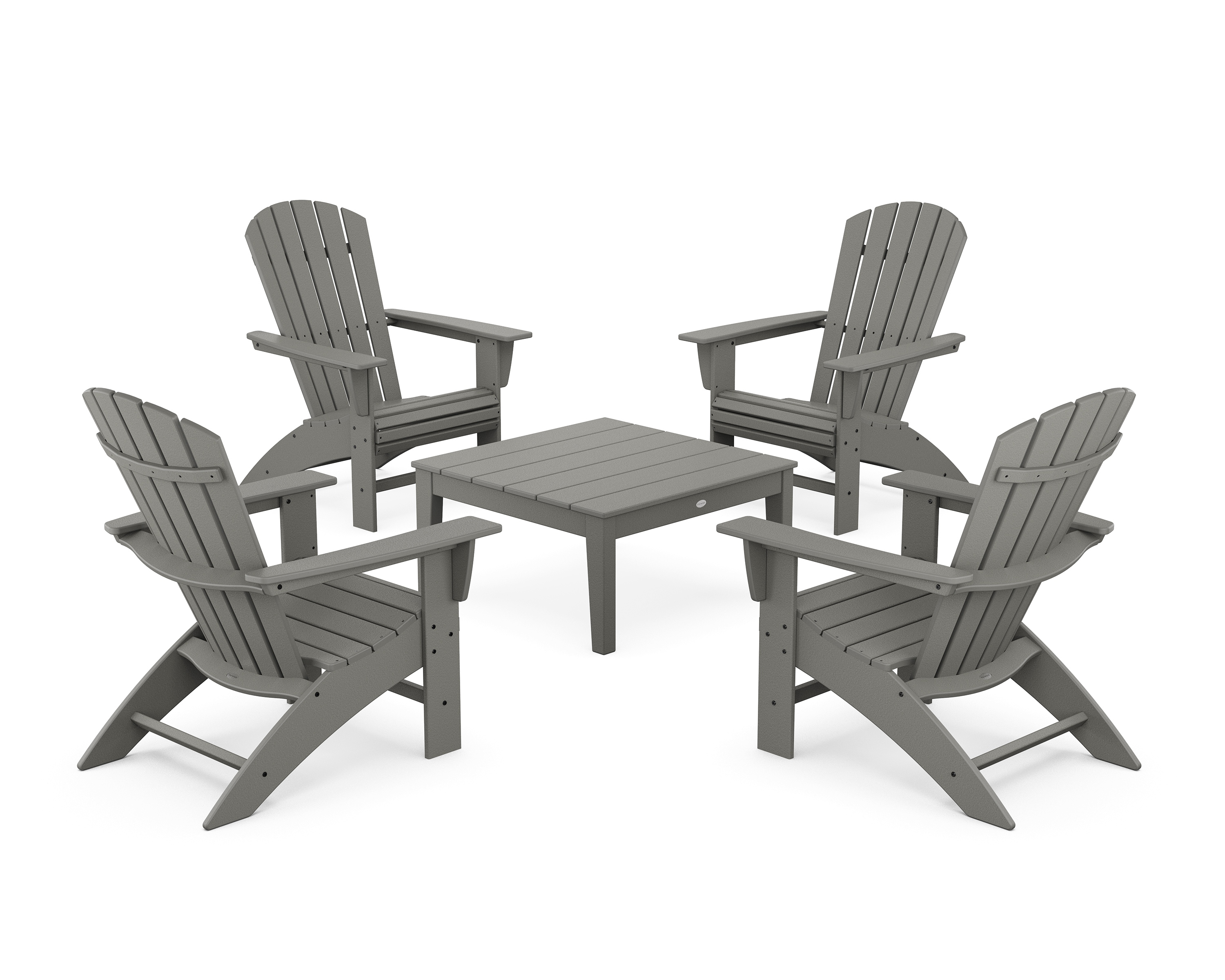 POLYWOOD 5-Piece Nautical Curveback Adirondack Chair Conversation Set with 36" Conversation Table