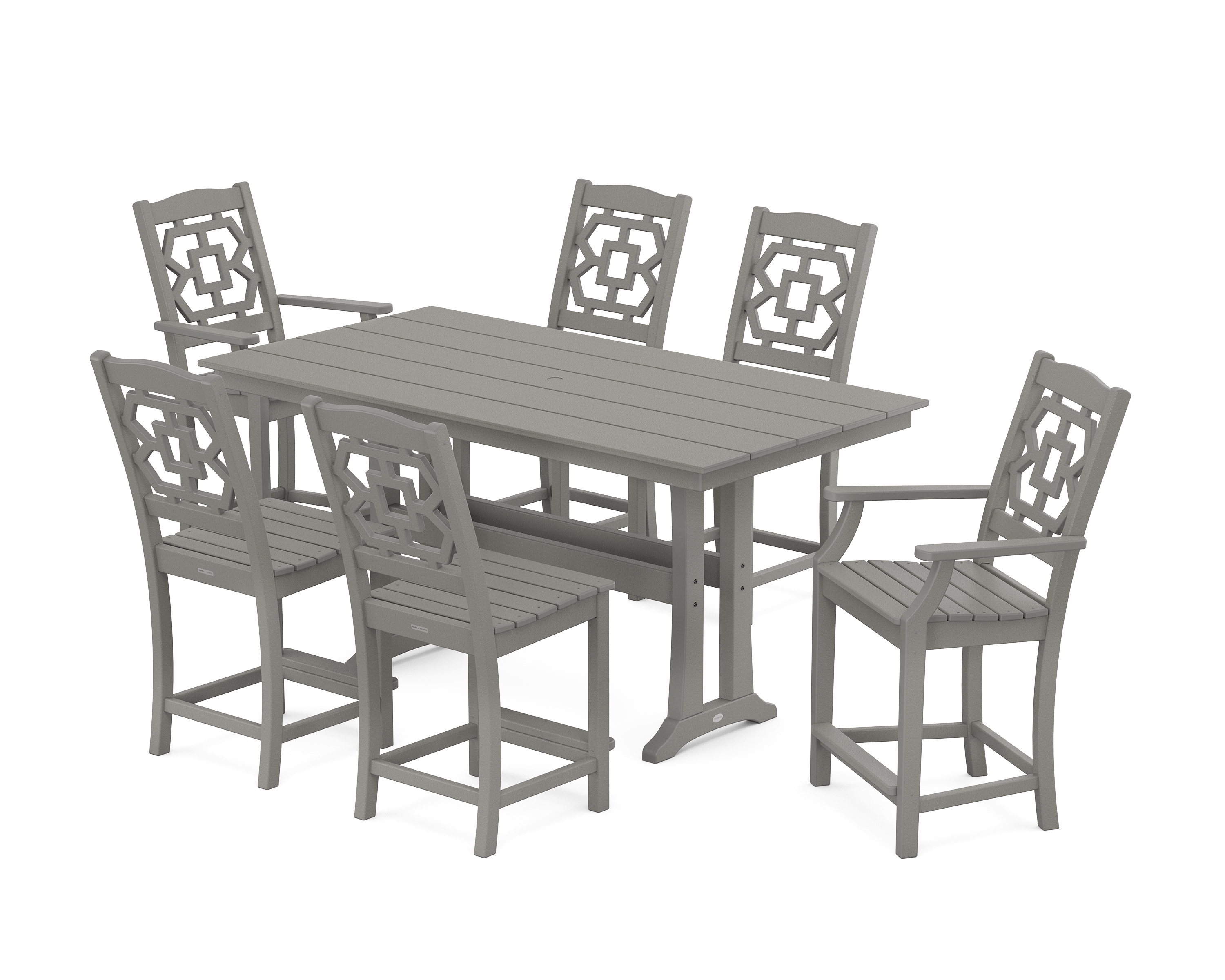 POLYWOOD Chinoiserie 7-Piece Farmhouse Counter Set with Trestle Legs