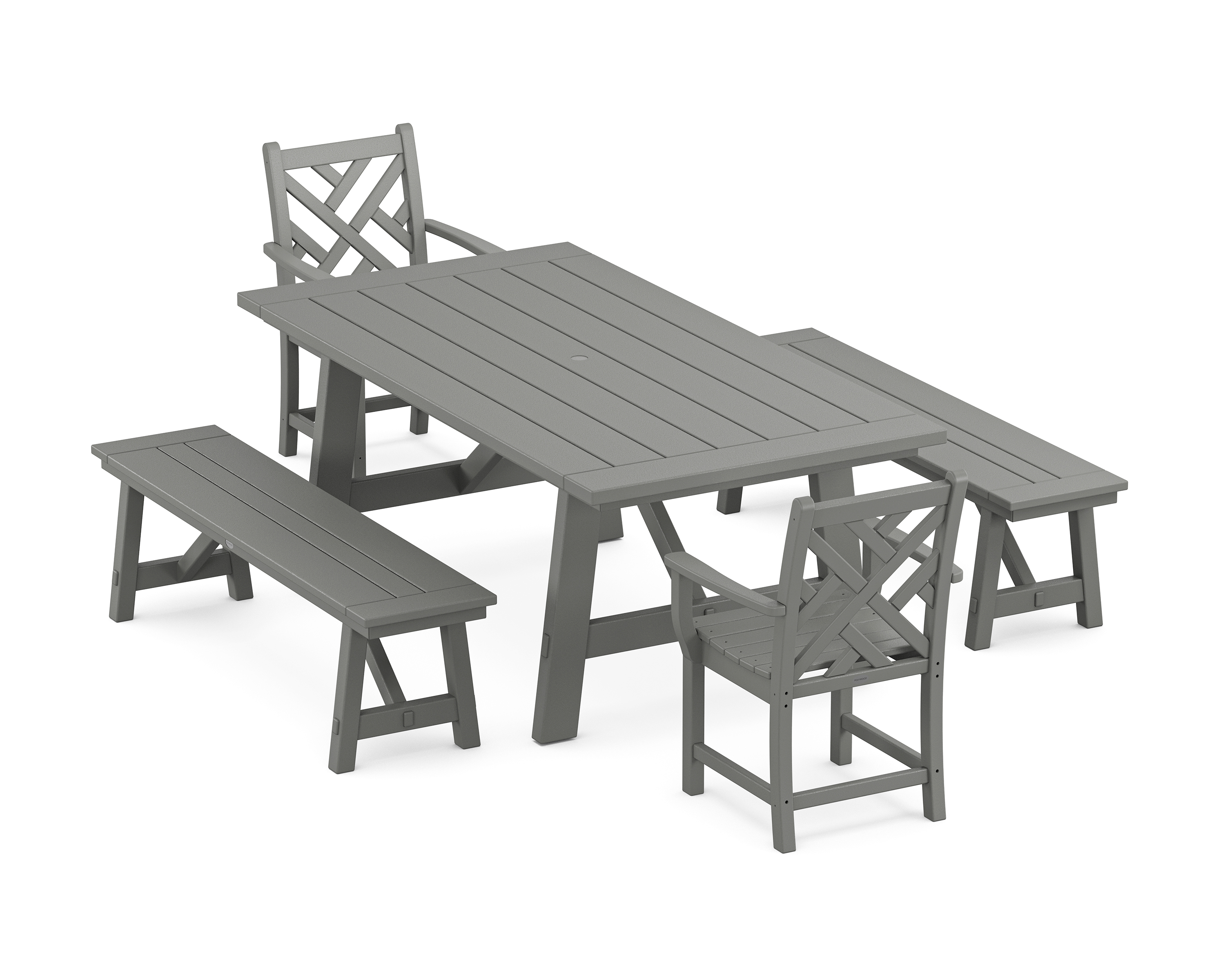 POLYWOOD Chippendale 5-Piece Rustic Farmhouse Dining Set With Benches