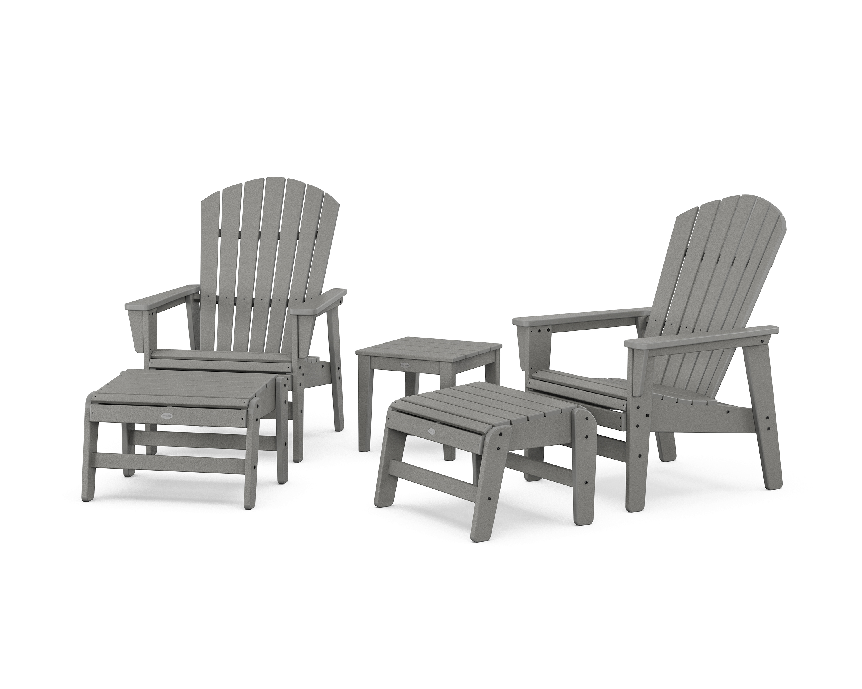 POLYWOOD 5-Piece Nautical Grand Upright Adirondack Set with Ottomans and Side Table