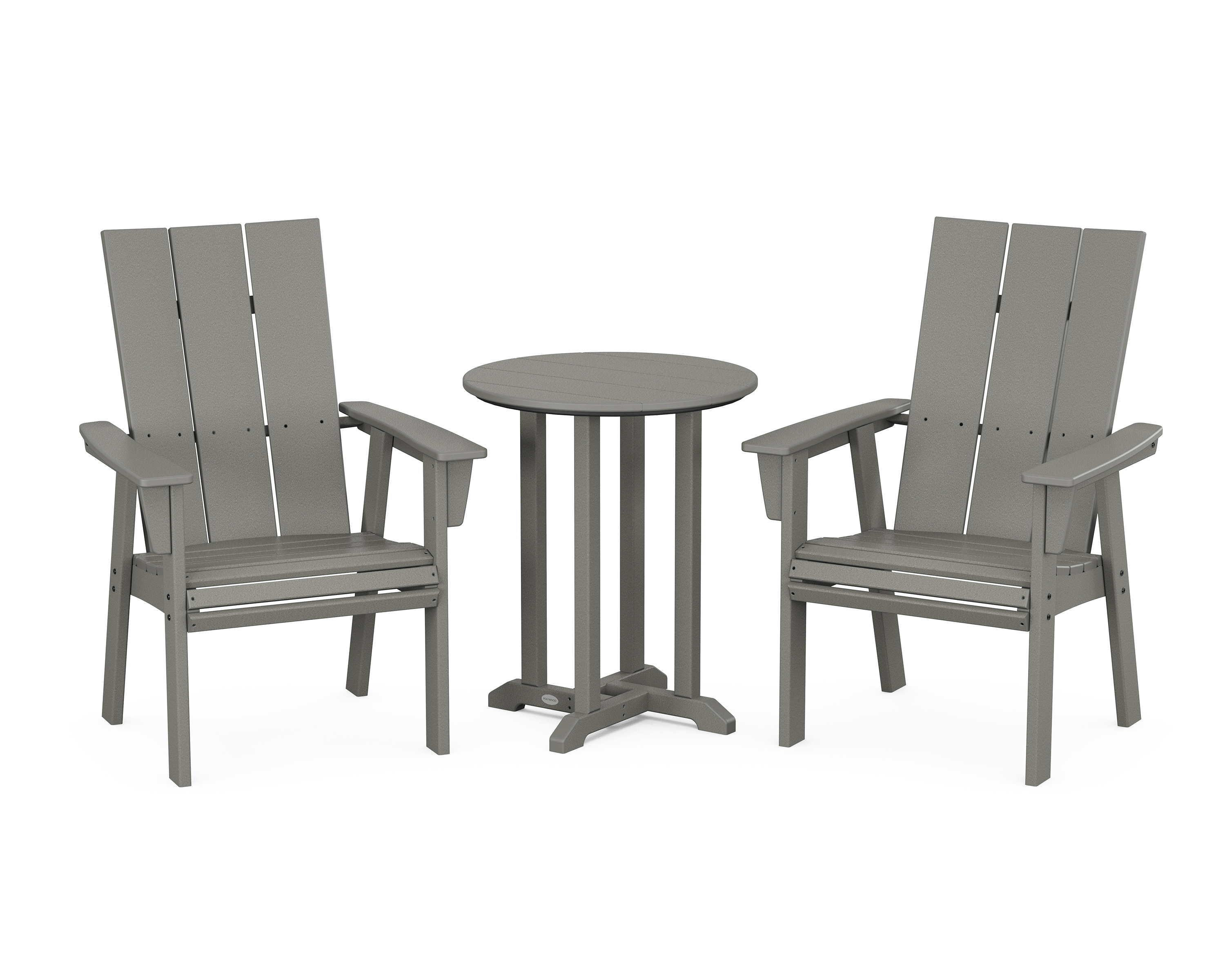 POLYWOOD Modern Curveback Adirondack 3-Piece Round Bistro Dining Set