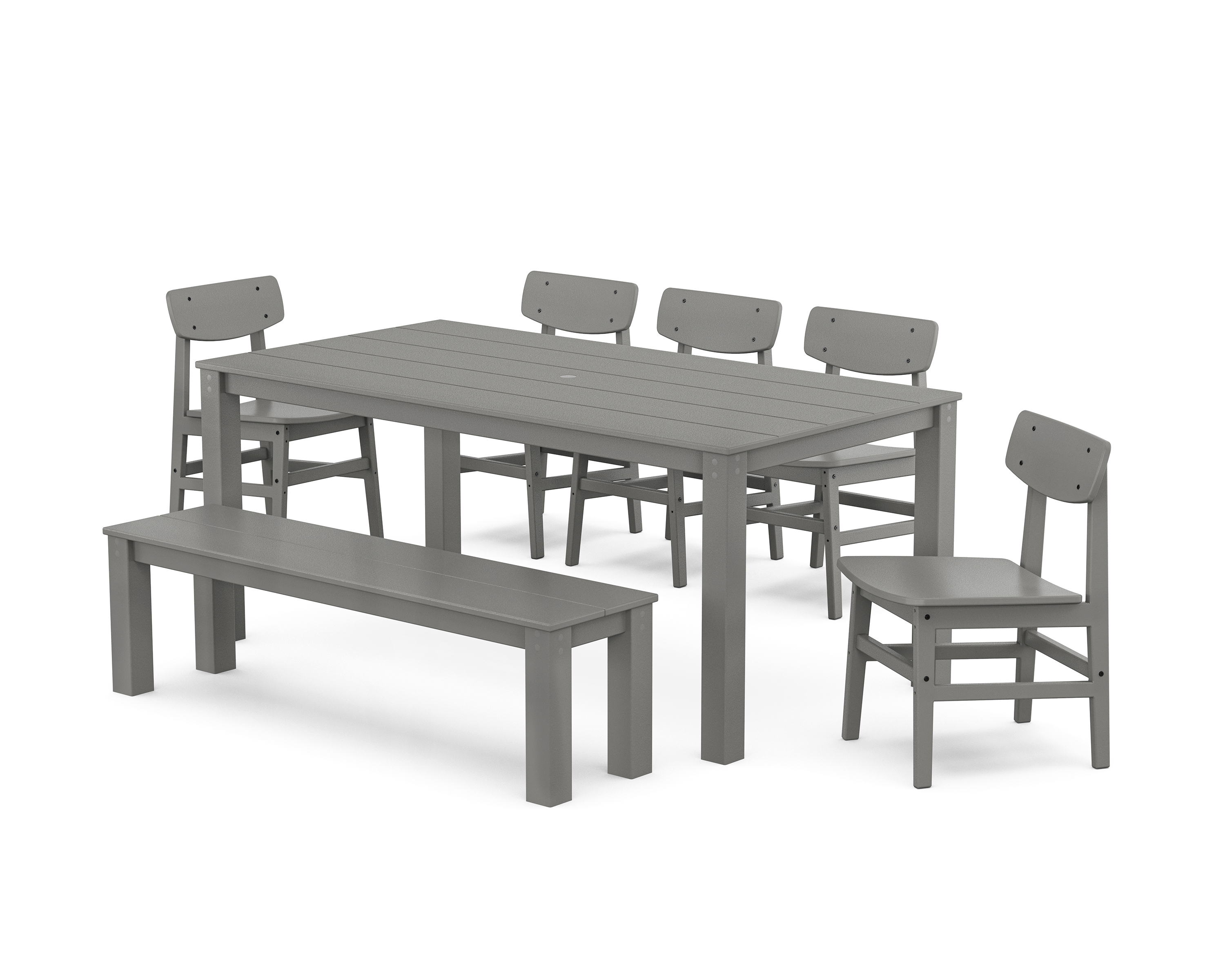 POLYWOOD Modern Studio Urban Chair 7-Piece Parsons Dining Set with Bench