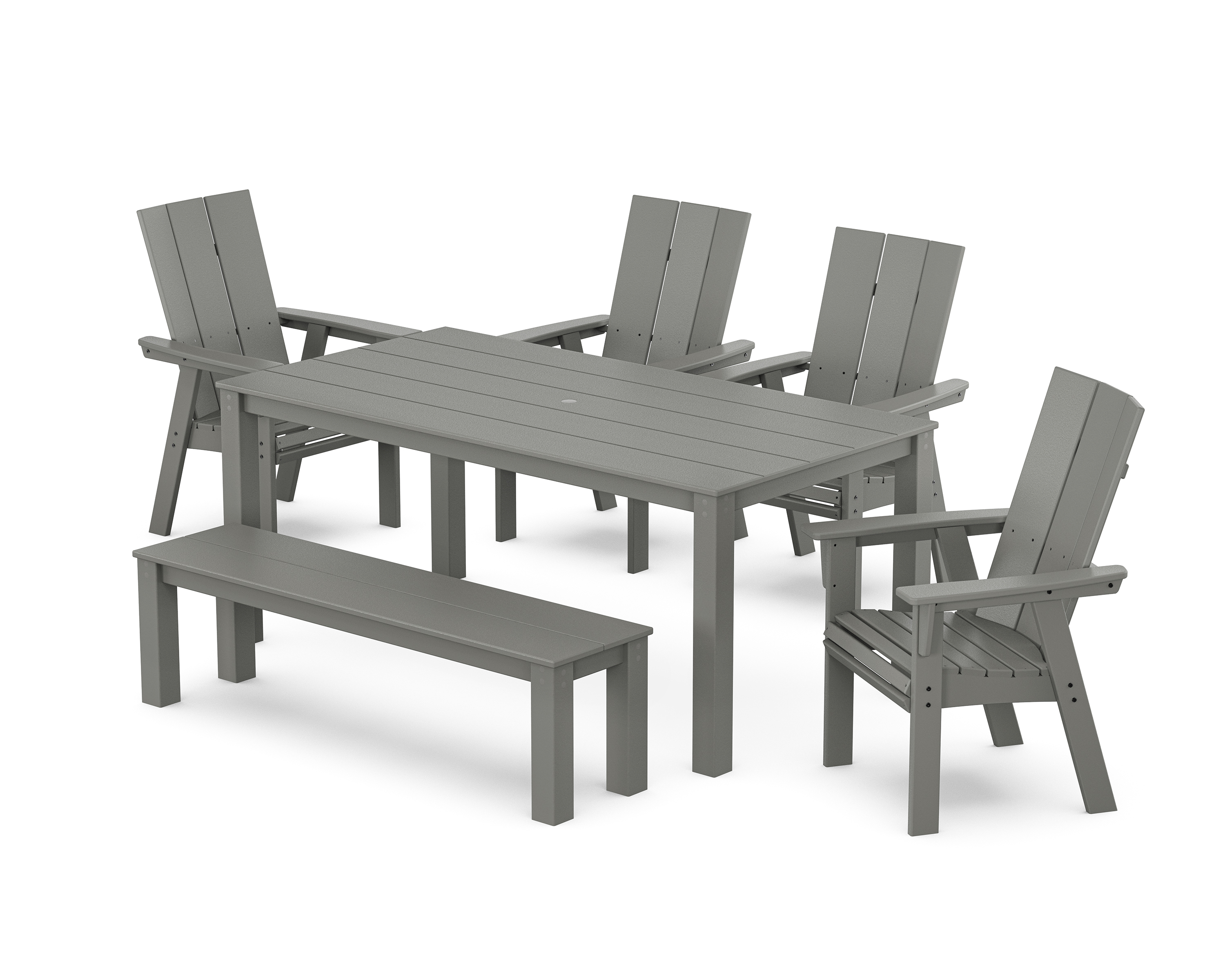 POLYWOOD Modern Curveback Adirondack 6-Piece Parsons Dining Set with Bench