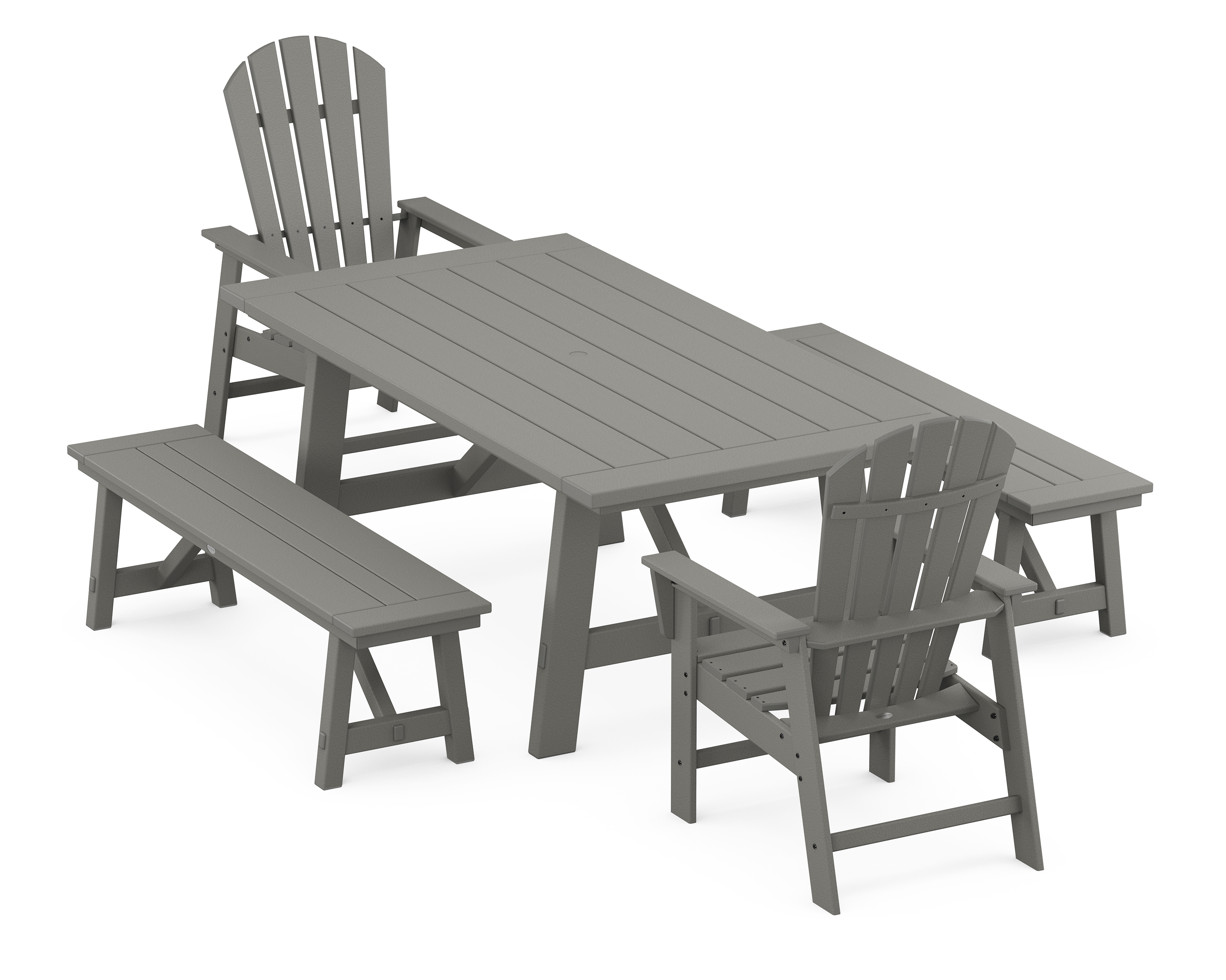 POLYWOOD South Beach 5-Piece Rustic Farmhouse Dining Set With Benches