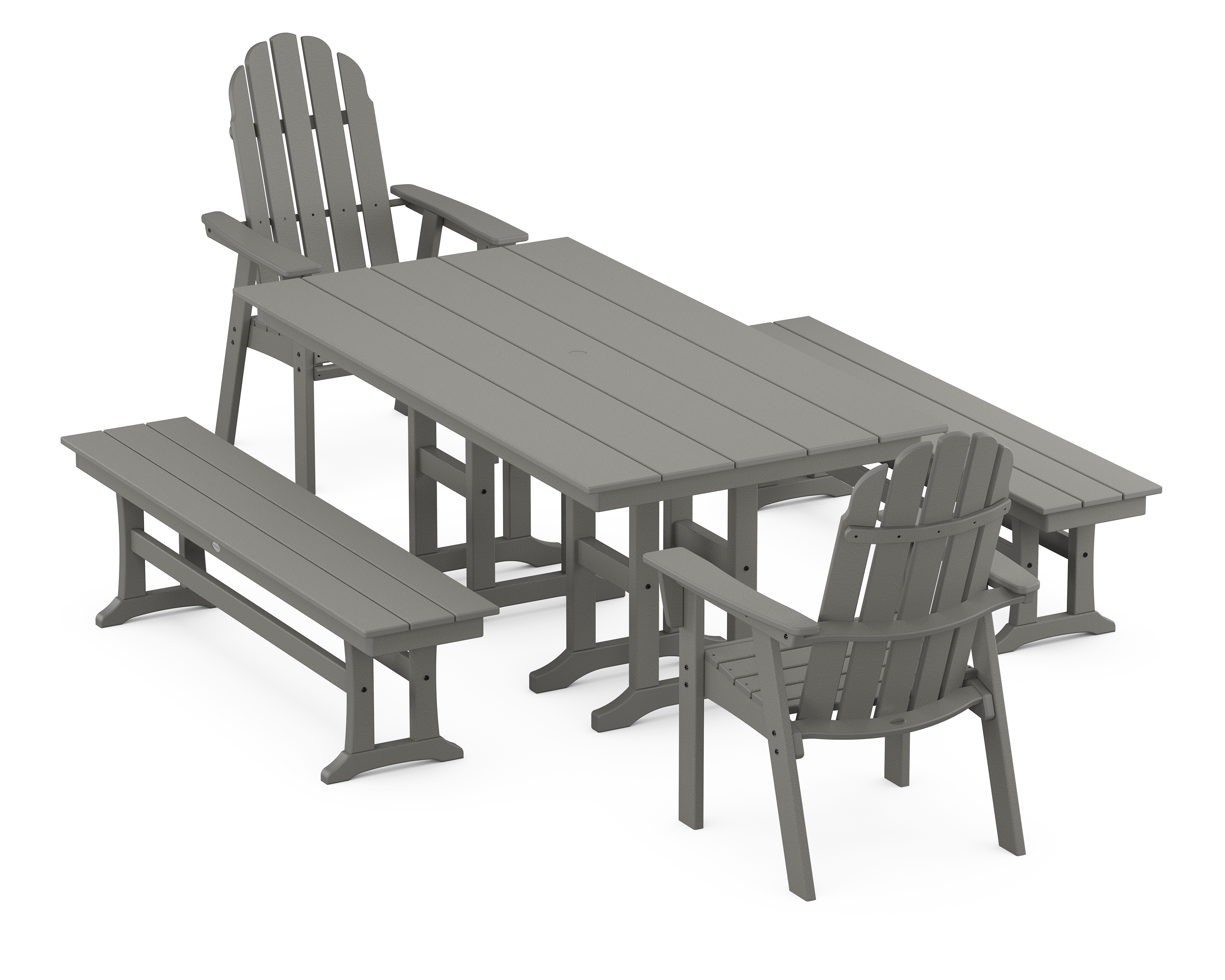 POLYWOOD Vineyard Curveback Adirondack 5-Piece Farmhouse Dining Set with Benches