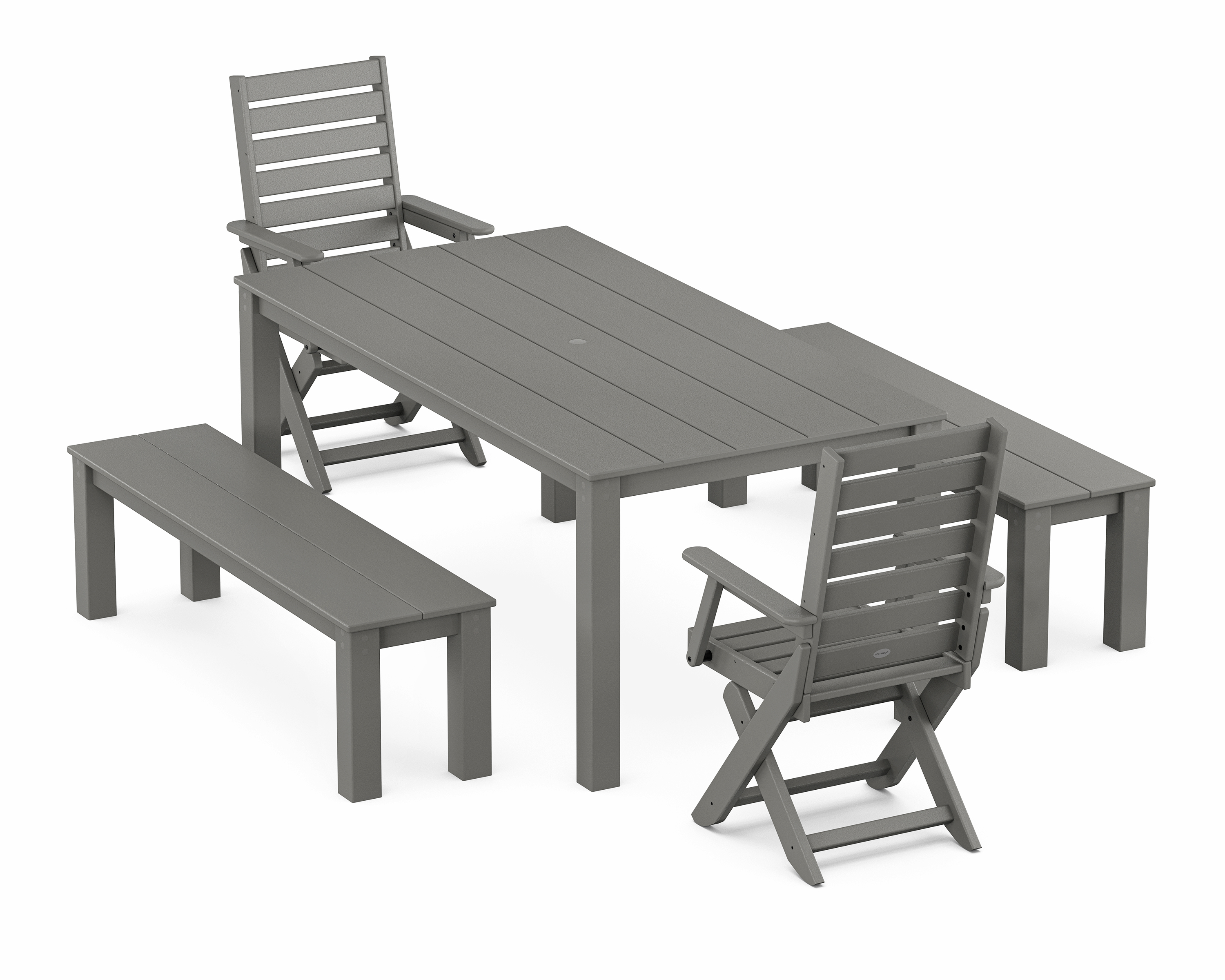 POLYWOOD Captain Folding Chair 5-Piece Parsons Dining Set with Benches