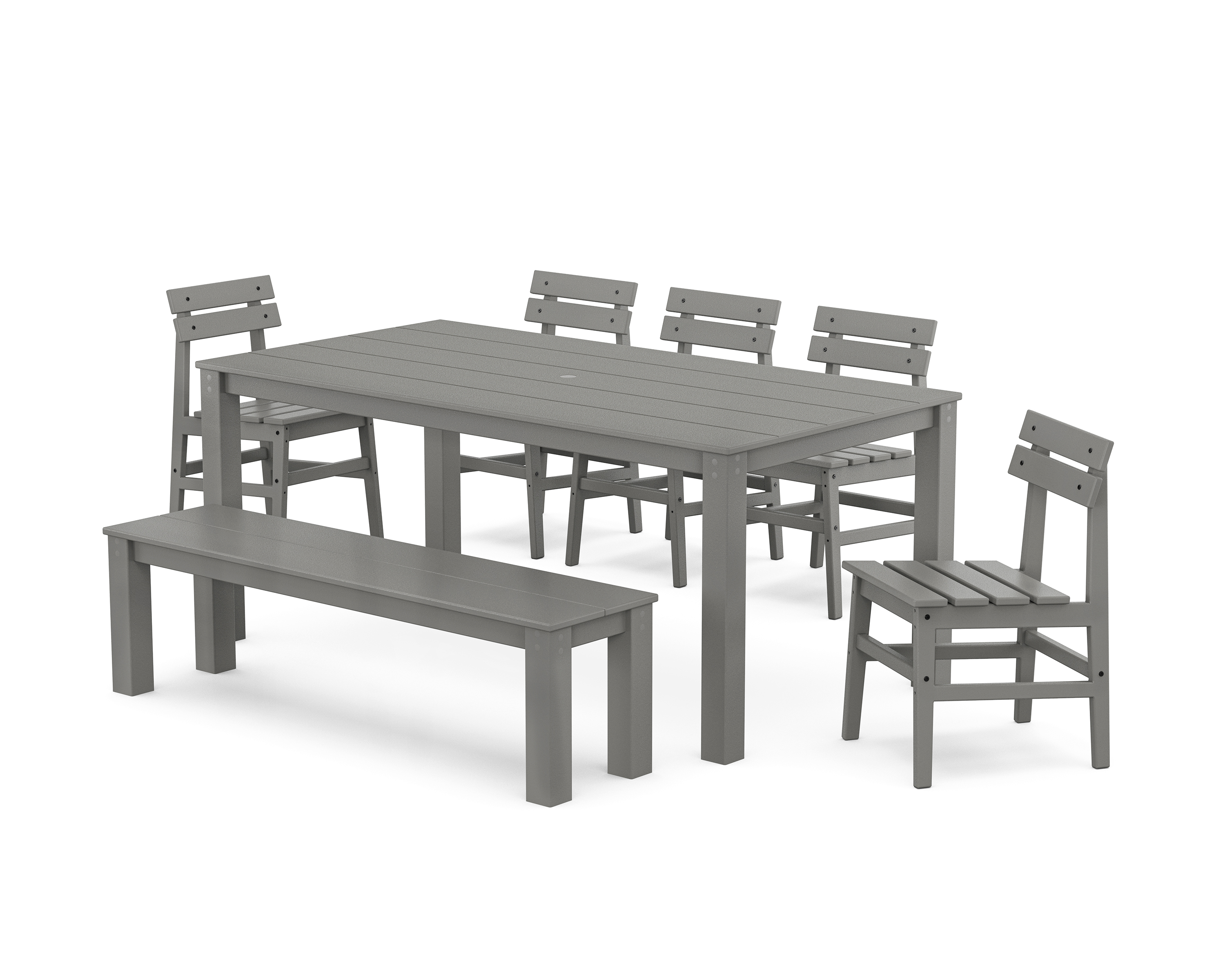 POLYWOOD Modern Studio Plaza Chair 7-Piece Parsons Dining Set with Bench