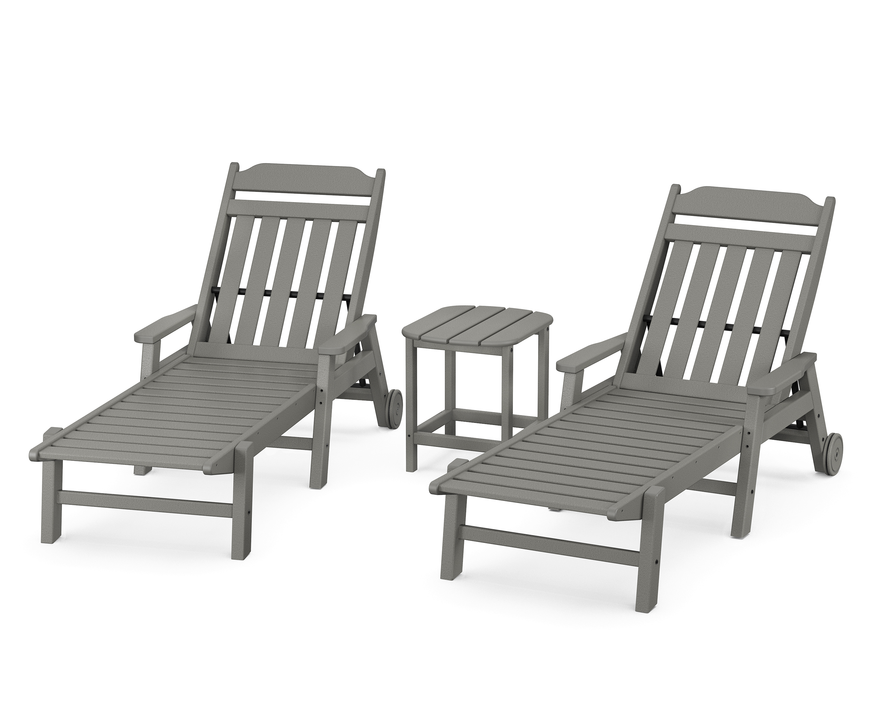 POLYWOOD Cottage 3-Piece Chaise Set with Arms and Wheels