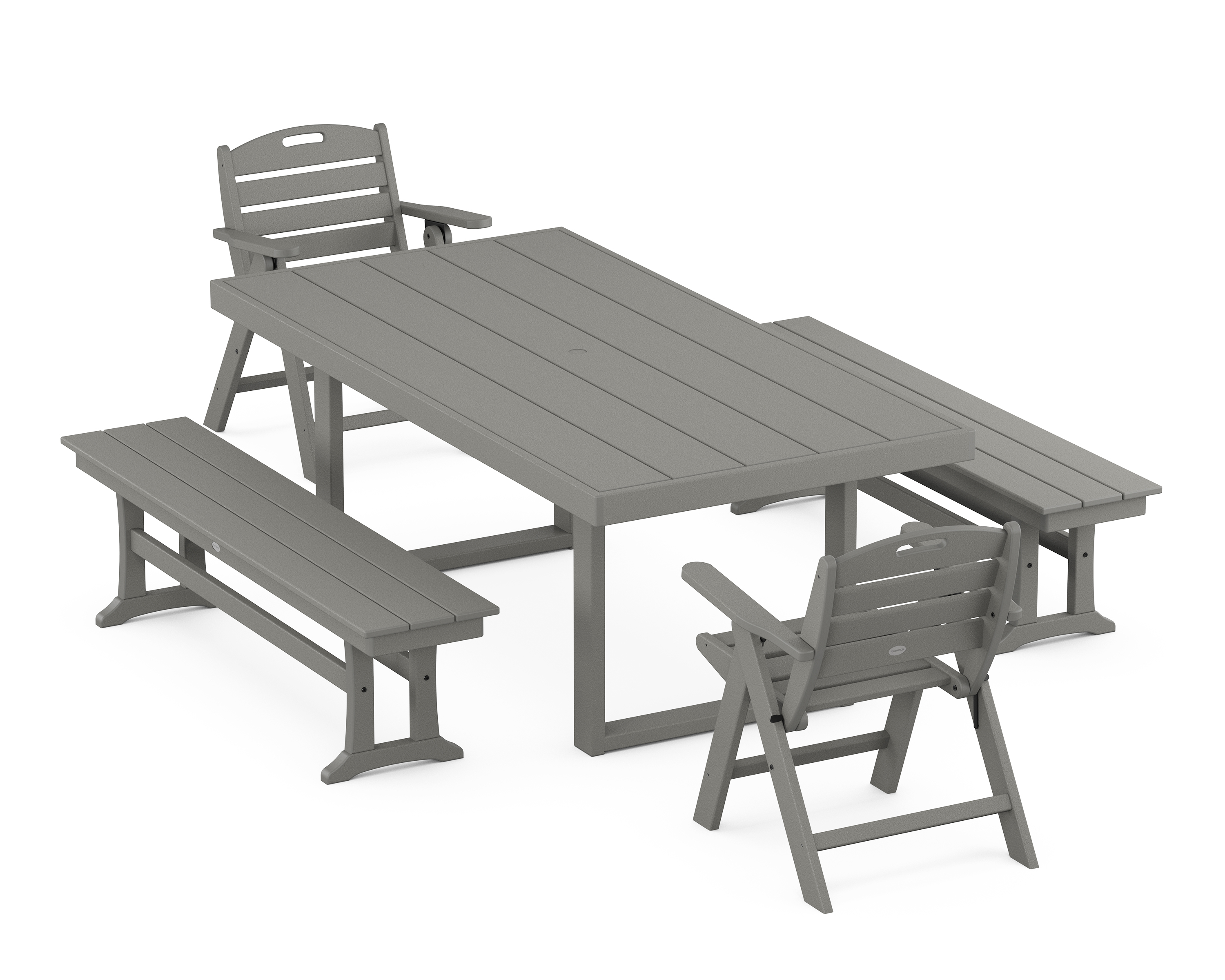 POLYWOOD Nautical Lowback 5-Piece Dining Set with Benches