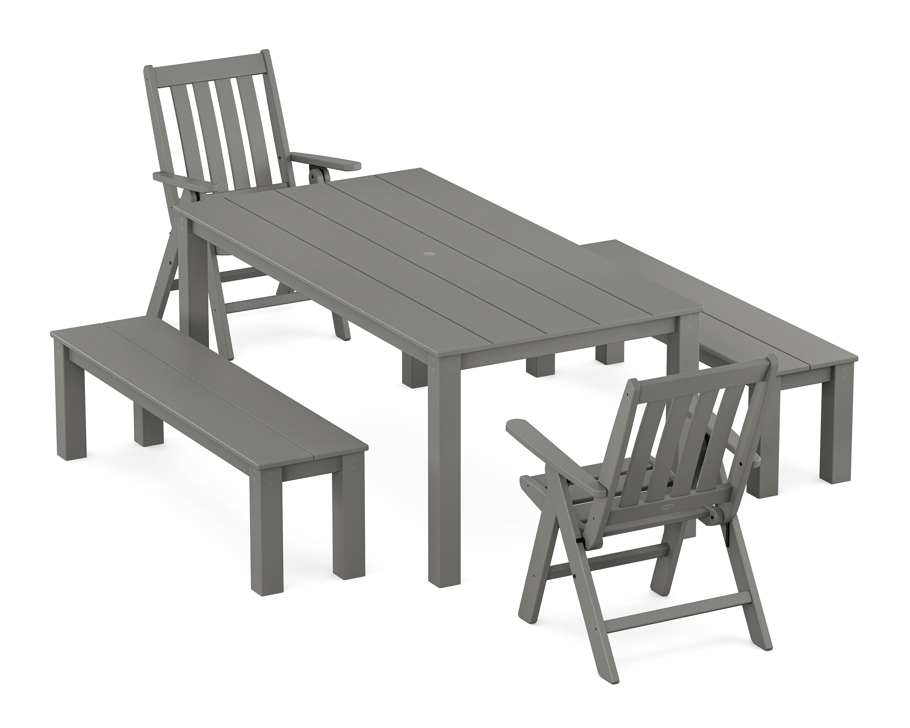 POLYWOOD Vineyard Folding Chair 5-Piece Parsons Dining Set with Benches