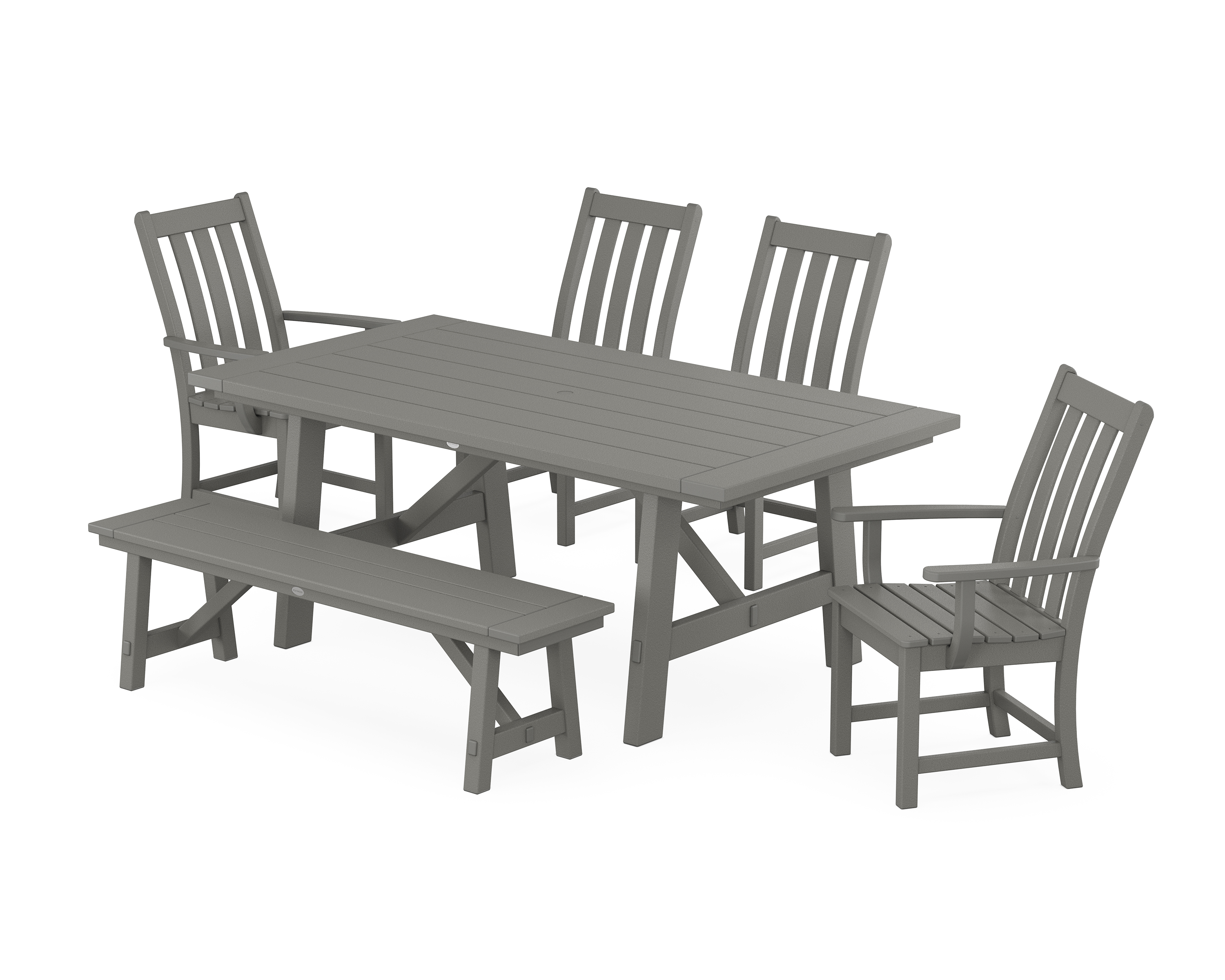 POLYWOOD Vineyard 6-Piece Rustic Farmhouse Dining Set With Bench
