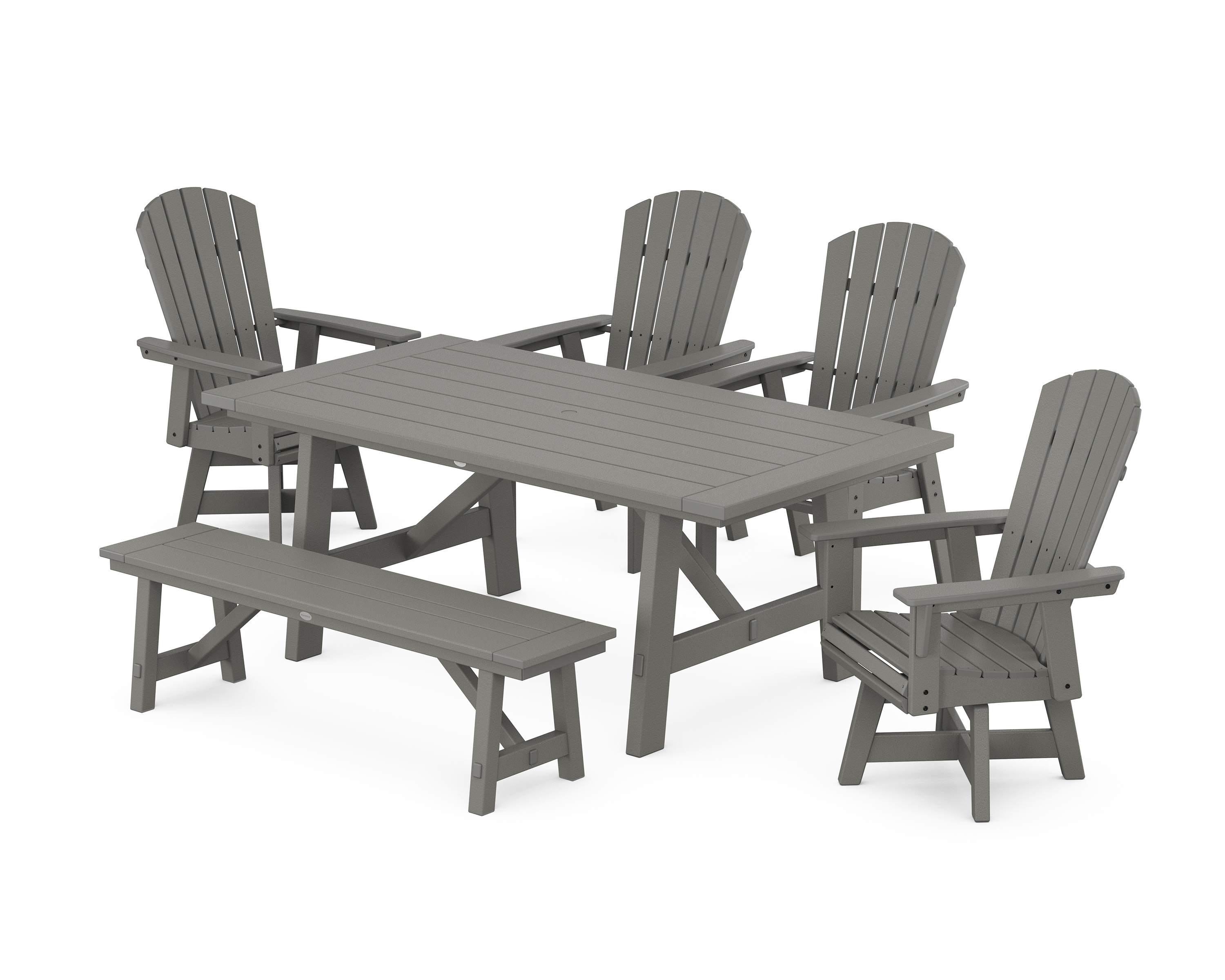 POLYWOOD Nautical Adirondack Swivel 6-Piece Rustic Farmhouse Dining Set With Trestle Legs