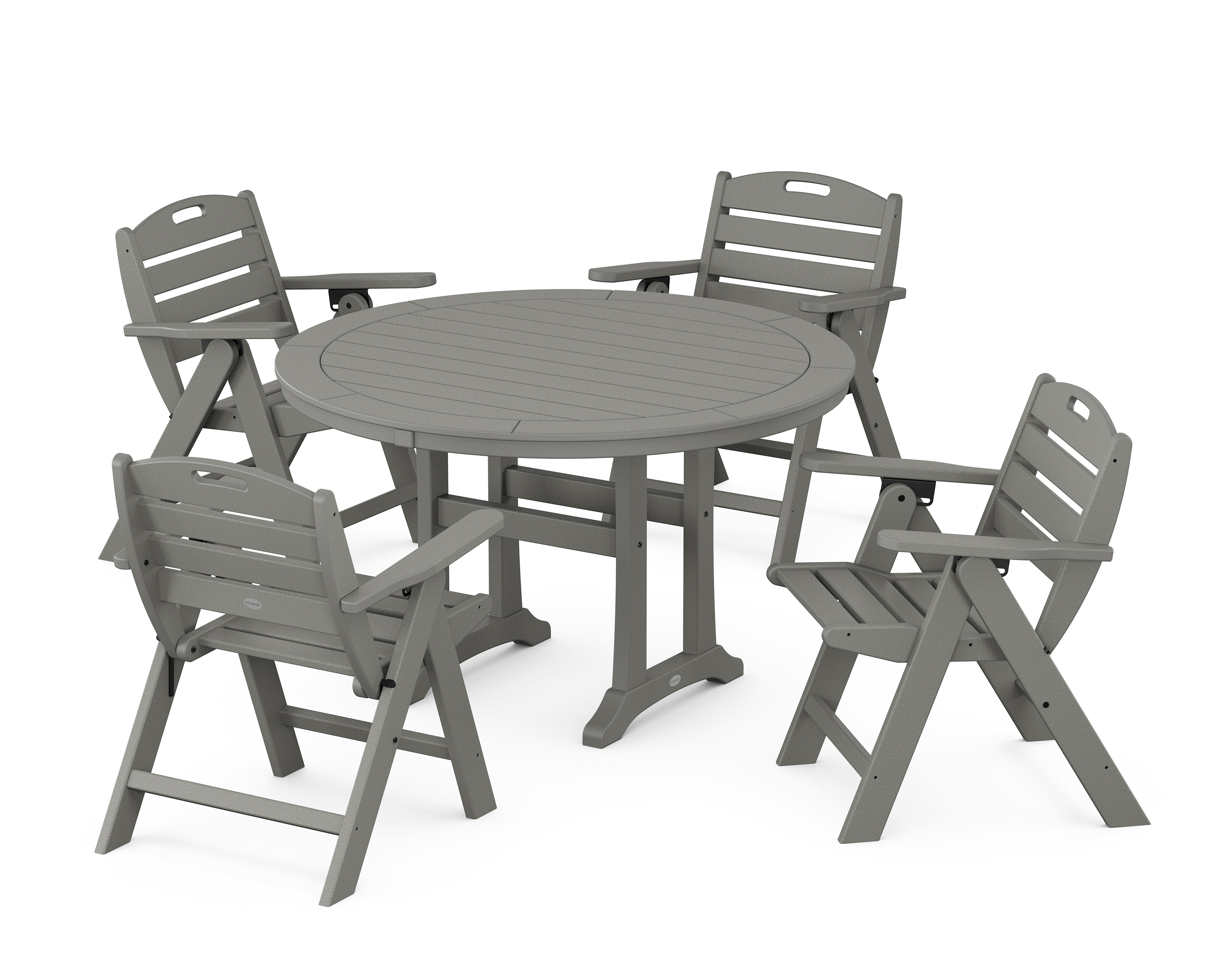 POLYWOOD Nautical Folding Lowback Chair 5-Piece Round Dining Set With Trestle Legs