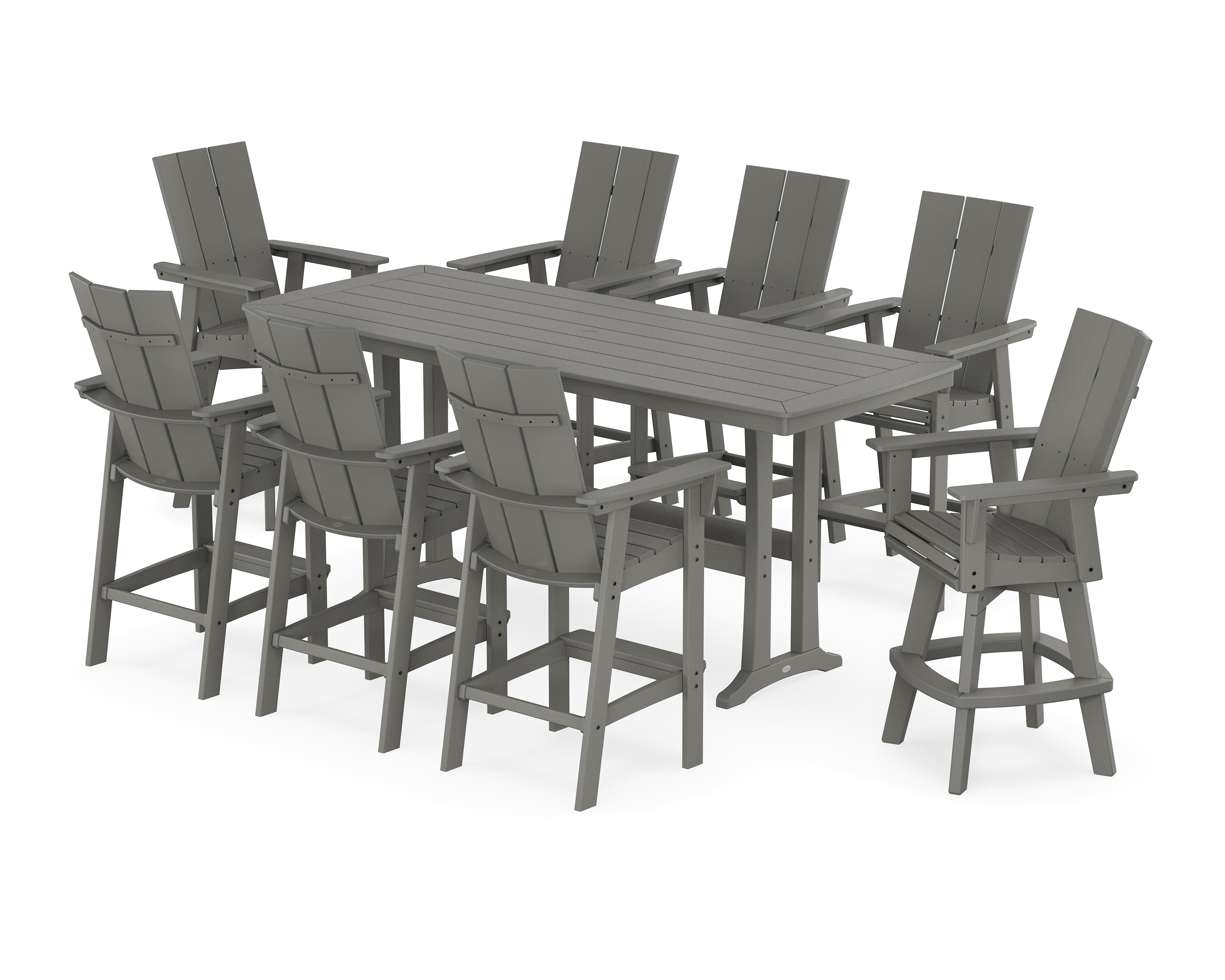 POLYWOOD Modern Curveback Adirondack Swivel 9-Piece Bar Set with Trestle Legs