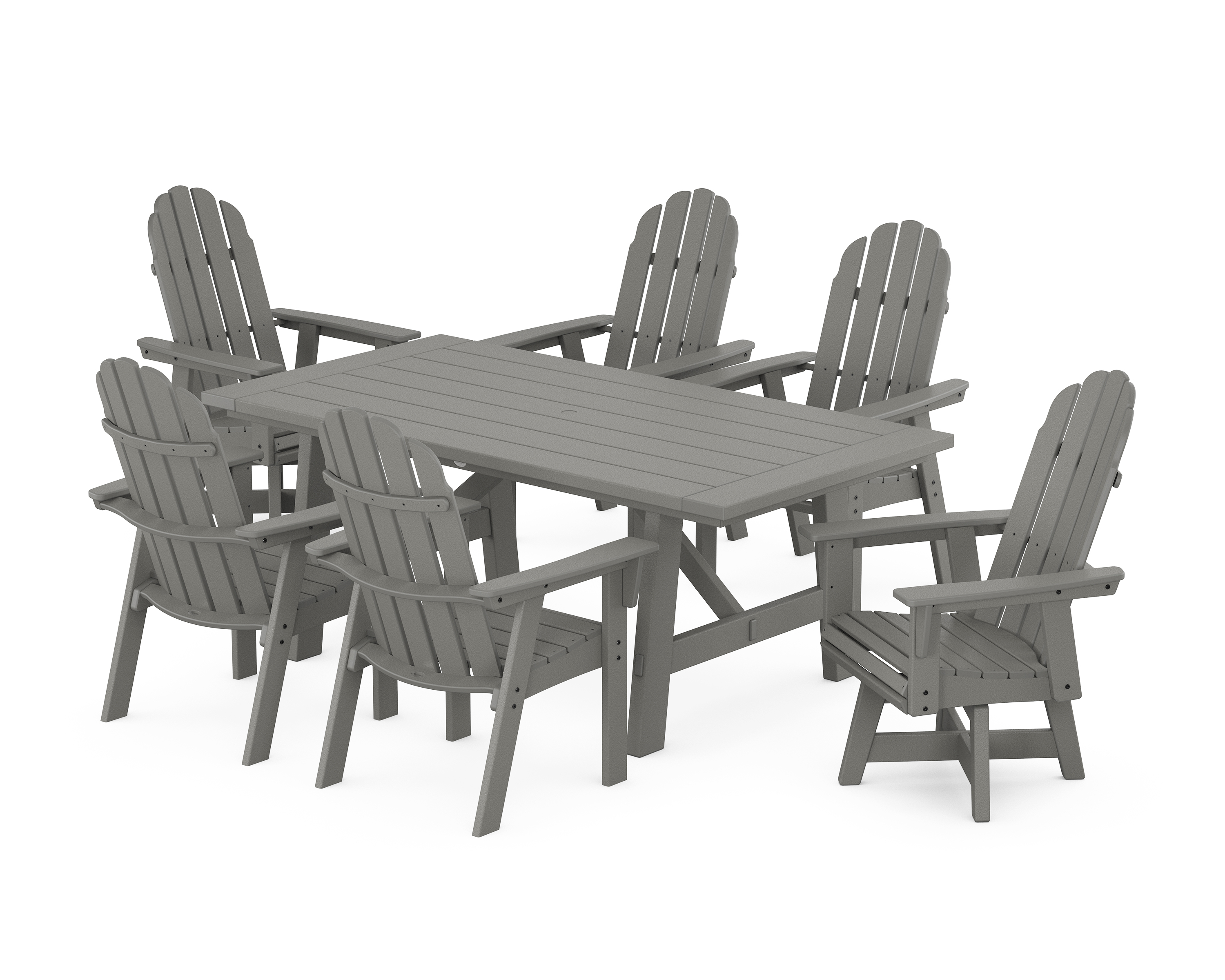 POLYWOOD Vineyard Curveback Adirondack Swivel Chair 7-Piece Rustic Farmhouse Dining Set