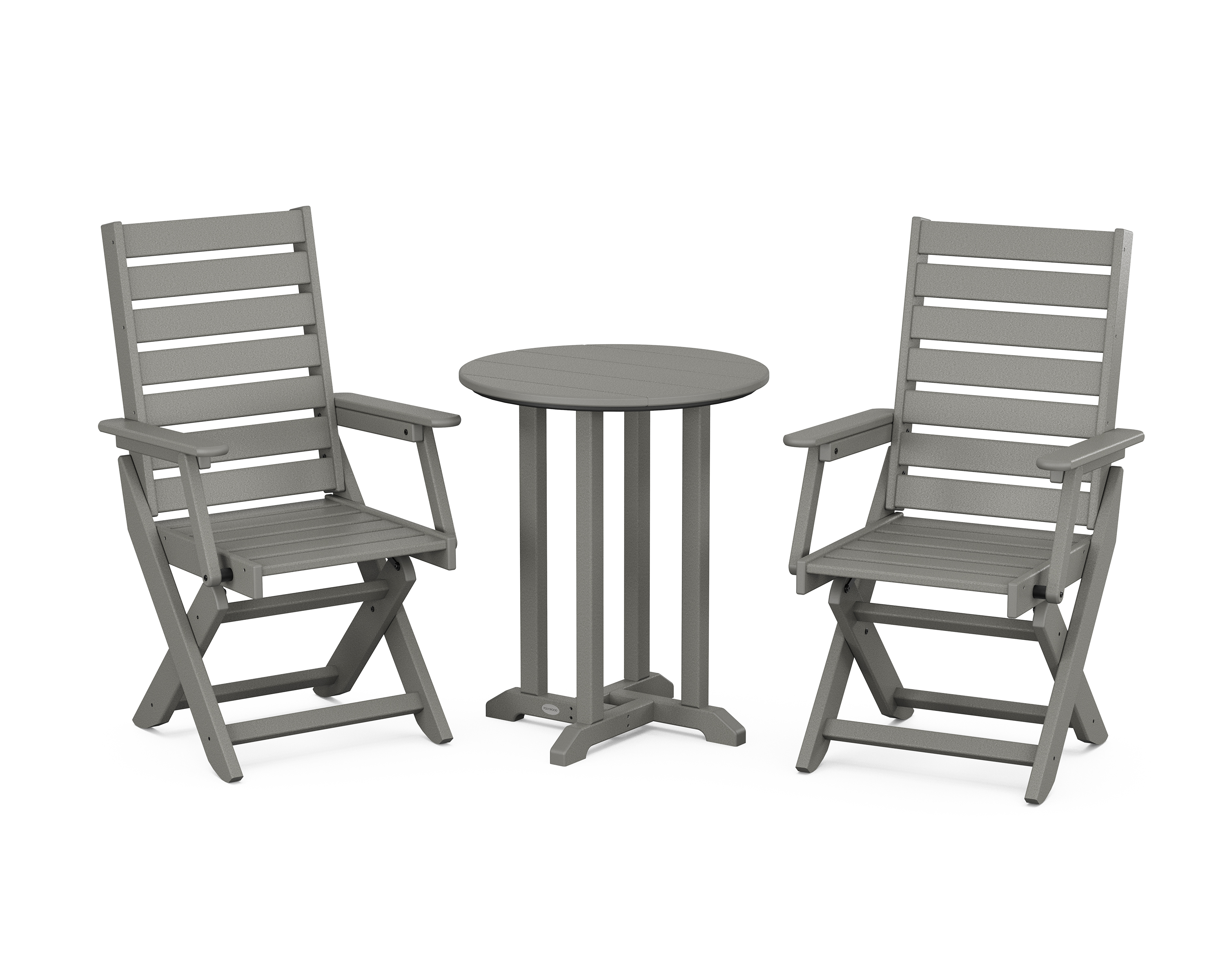 POLYWOOD Captain Folding Chair 3-Piece Round Bistro Dining Set