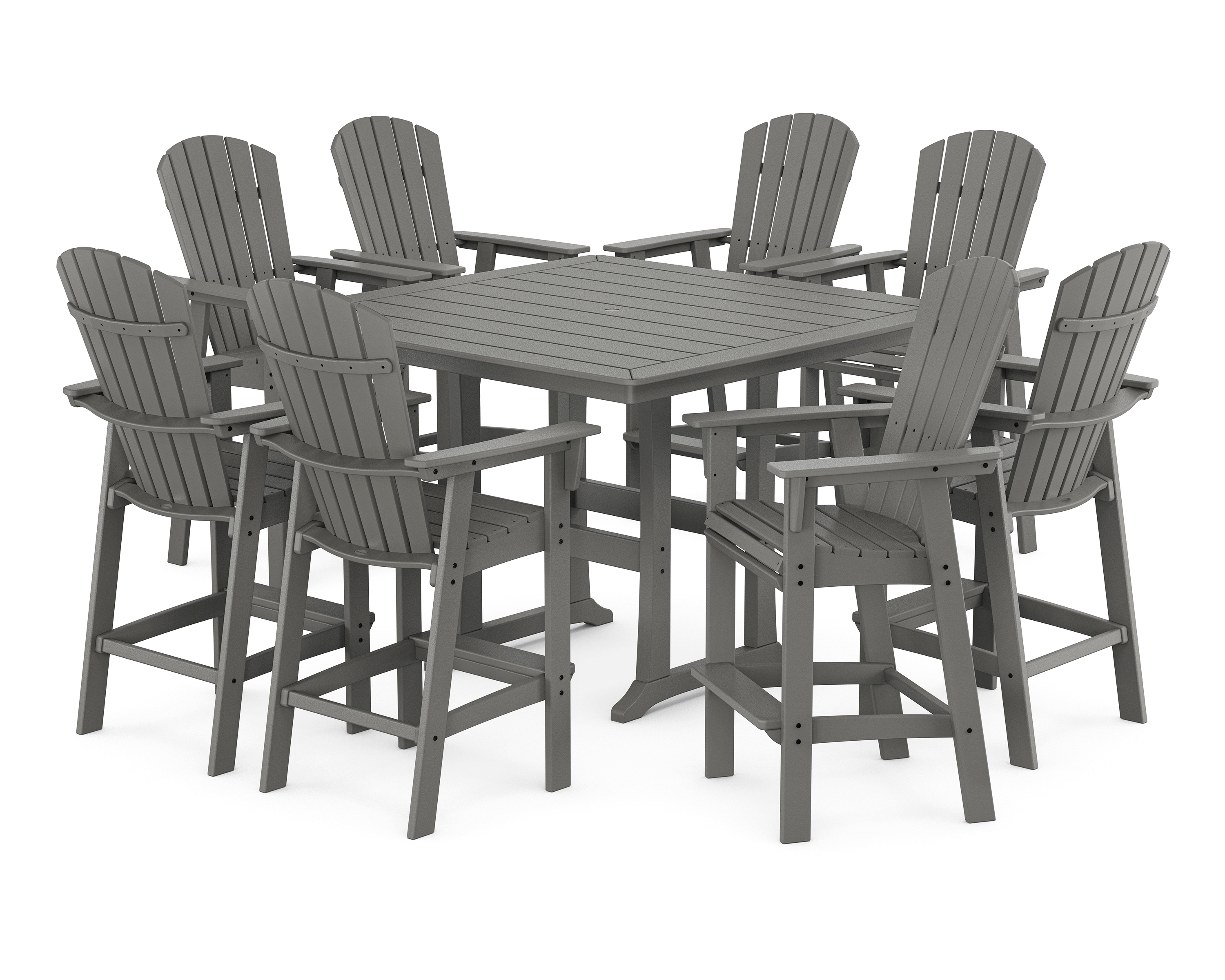 POLYWOOD Nautical Curveback Adirondack 9-Piece Trestle Bar Set
