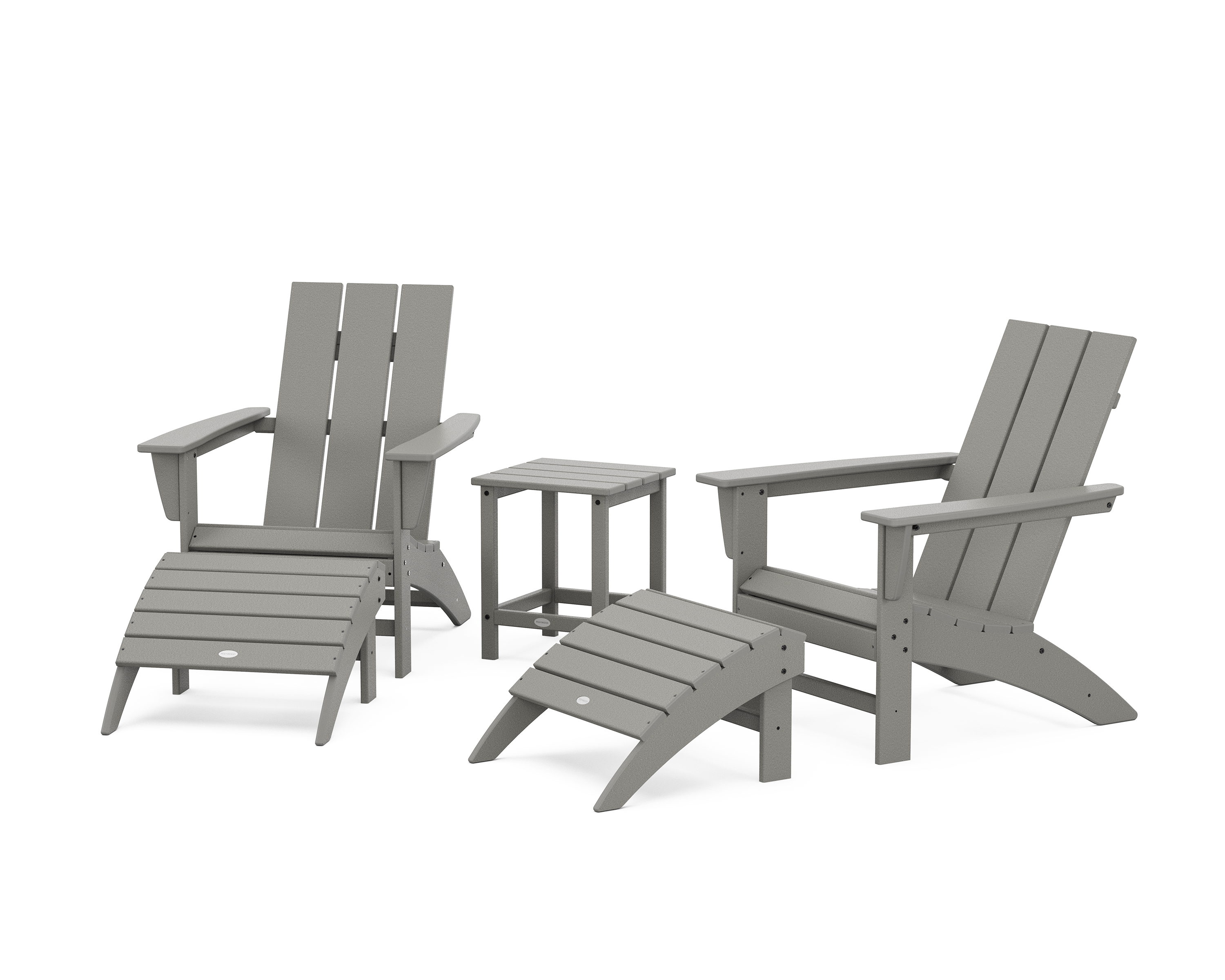 POLYWOOD Modern Adirondack Chair 5-Piece Set with Ottomans and 18" Side Table