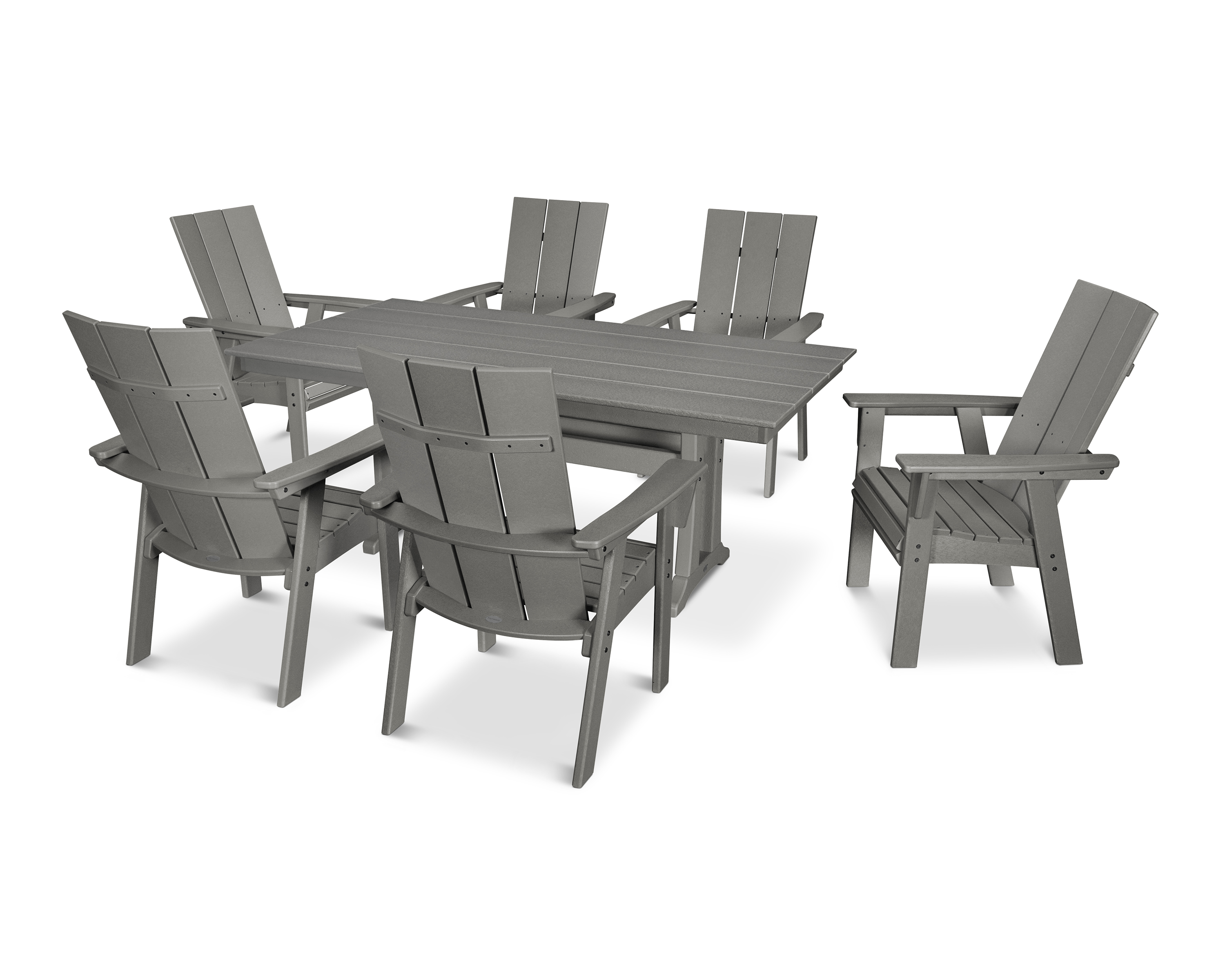 POLYWOOD Modern Curveback Adirondack 7-Piece Farmhouse Dining Set with Trestle Legs