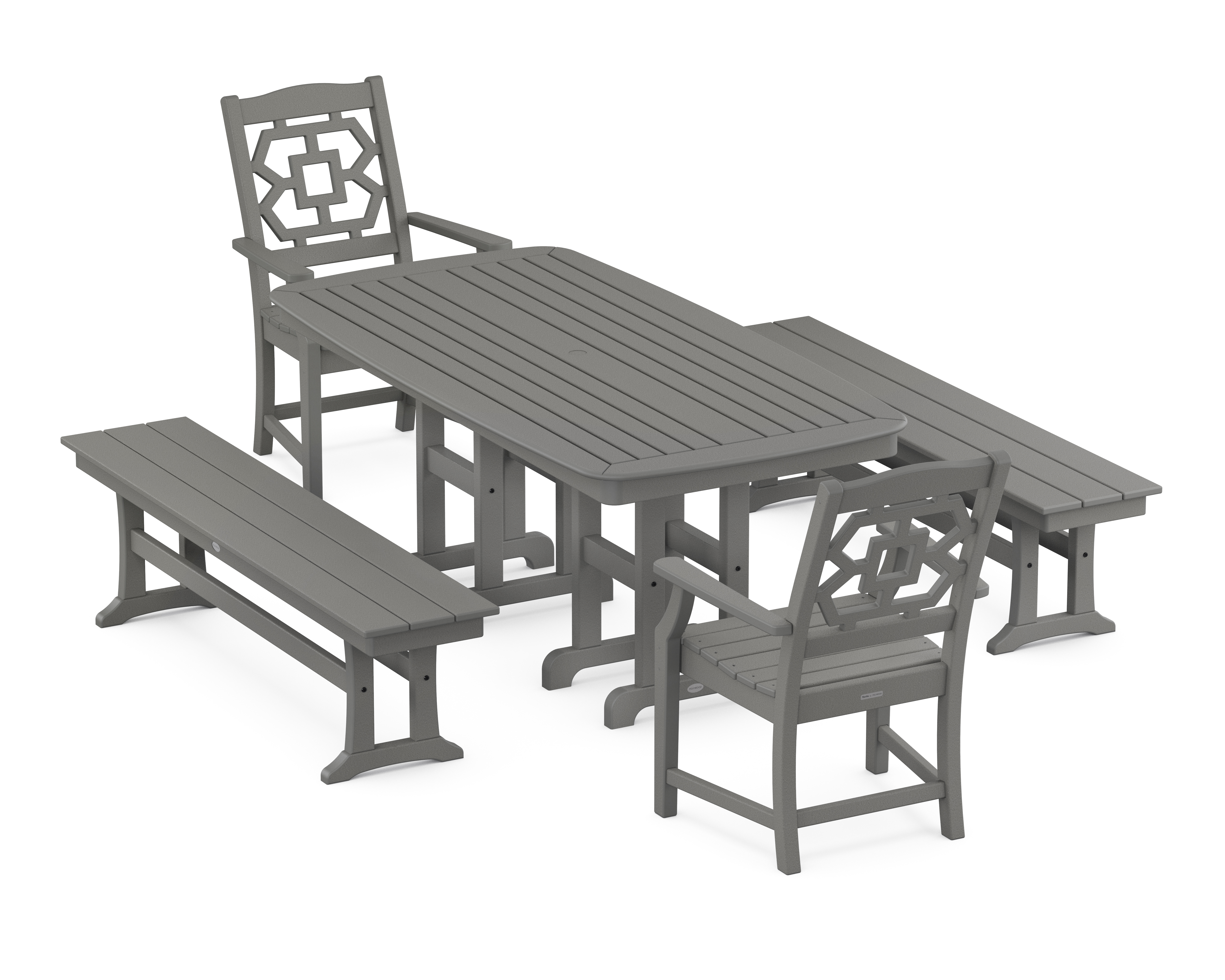 POLYWOOD Chinoiserie 5-Piece Dining Set with Benches