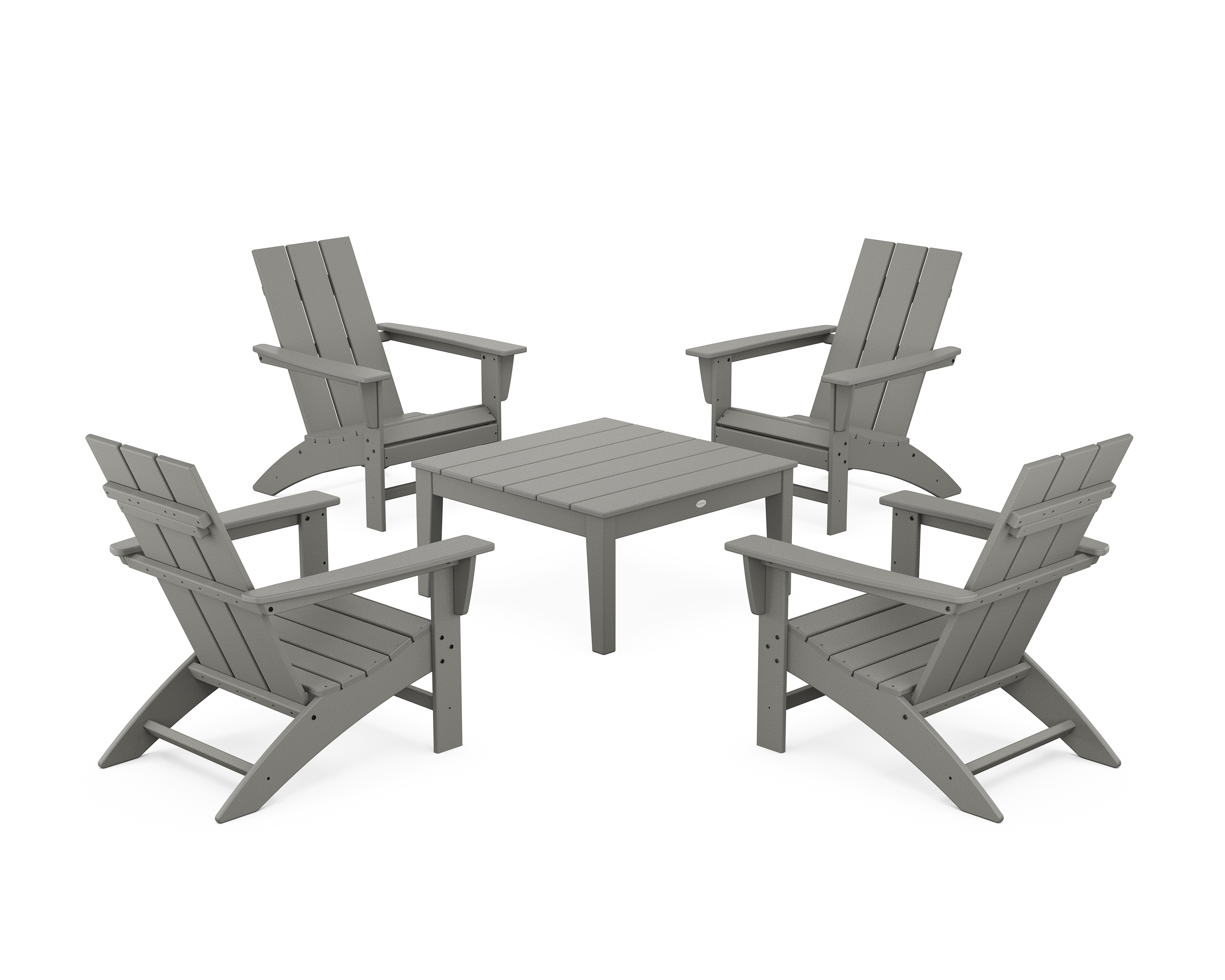 POLYWOOD 5-Piece Modern Adirondack Chair Conversation Set with 36" Conversation Table