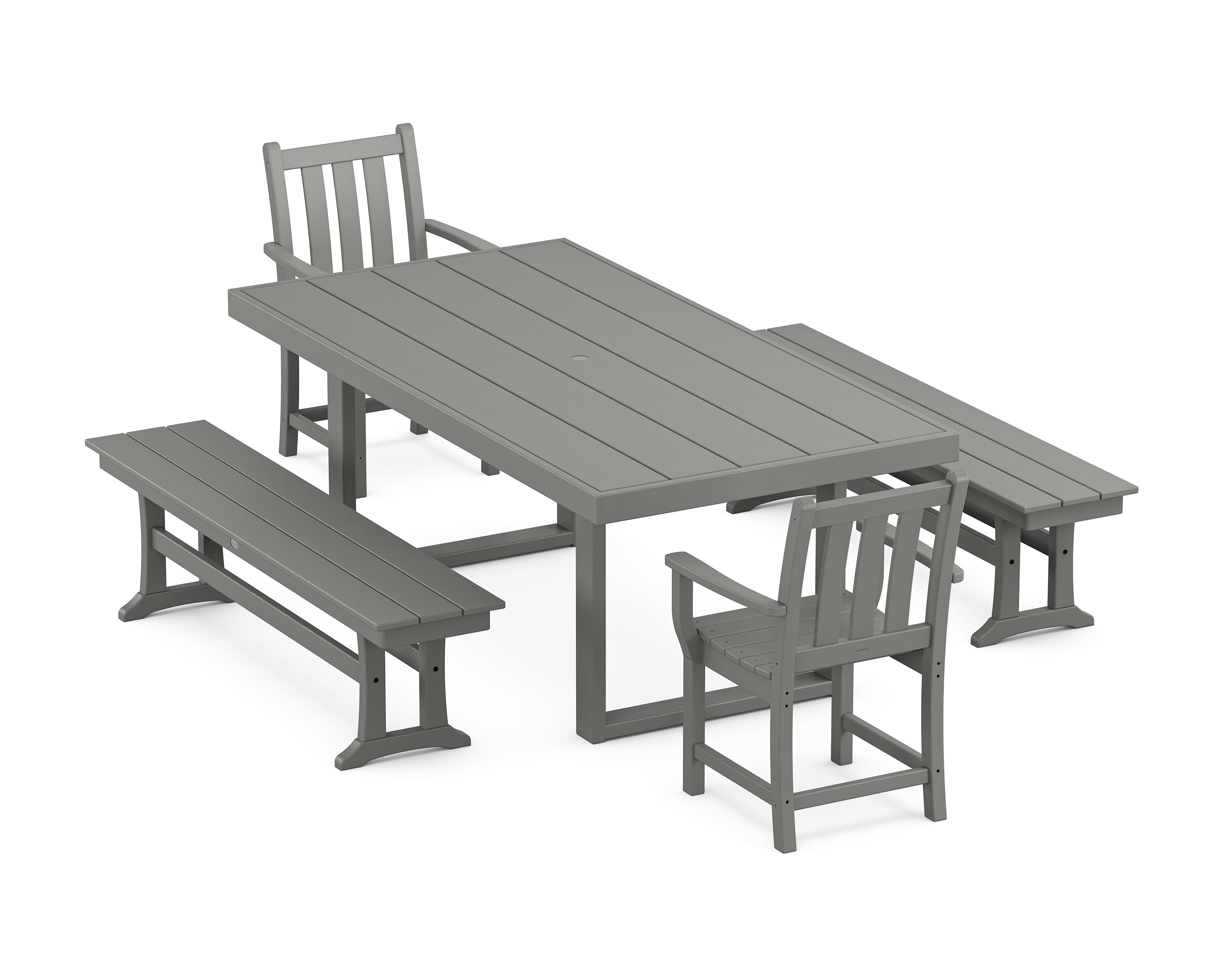 POLYWOOD Traditional Garden 5-Piece Dining Set with Benches
