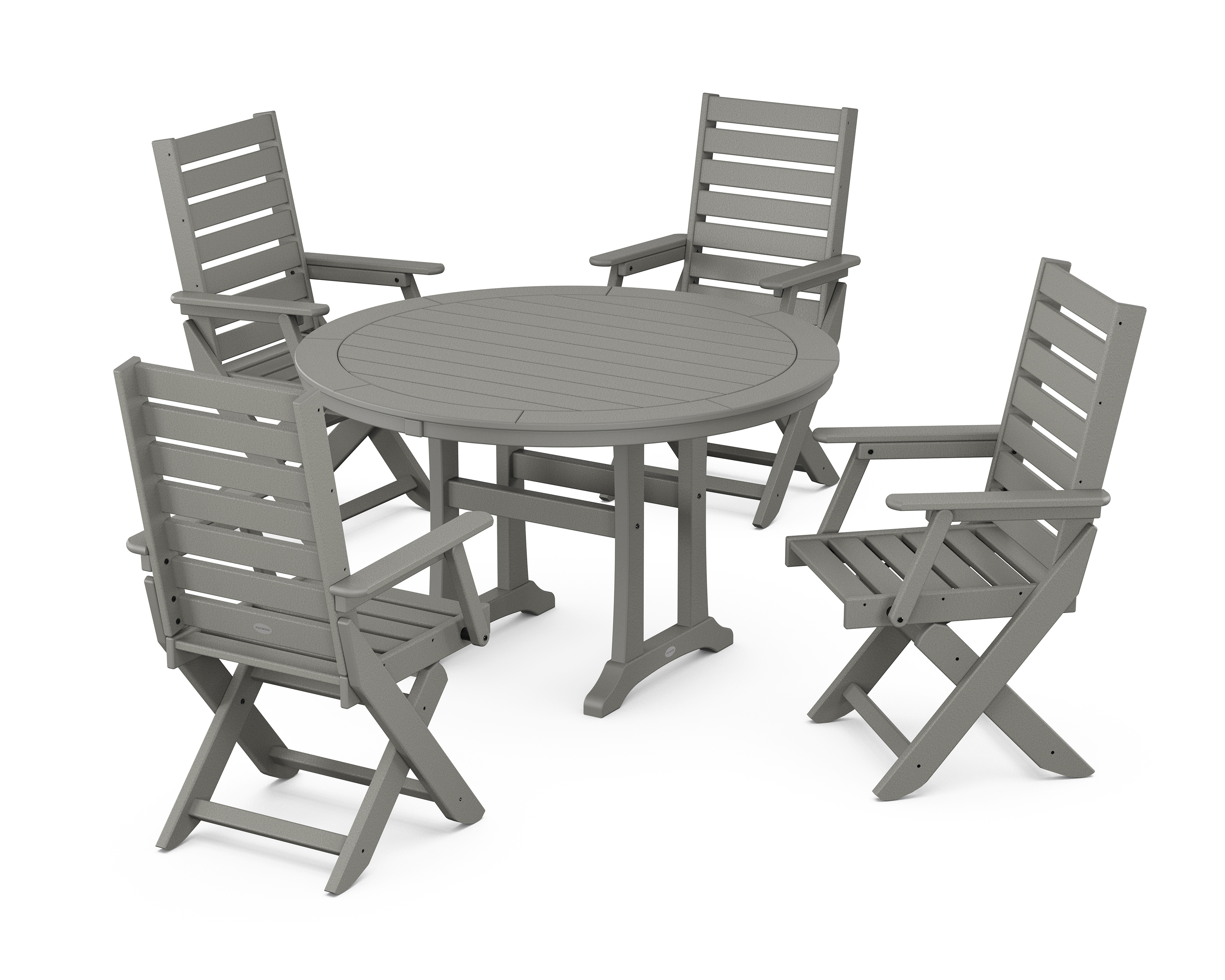 POLYWOOD Captain Folding Chair 5-Piece Round Dining Set with Trestle Legs
