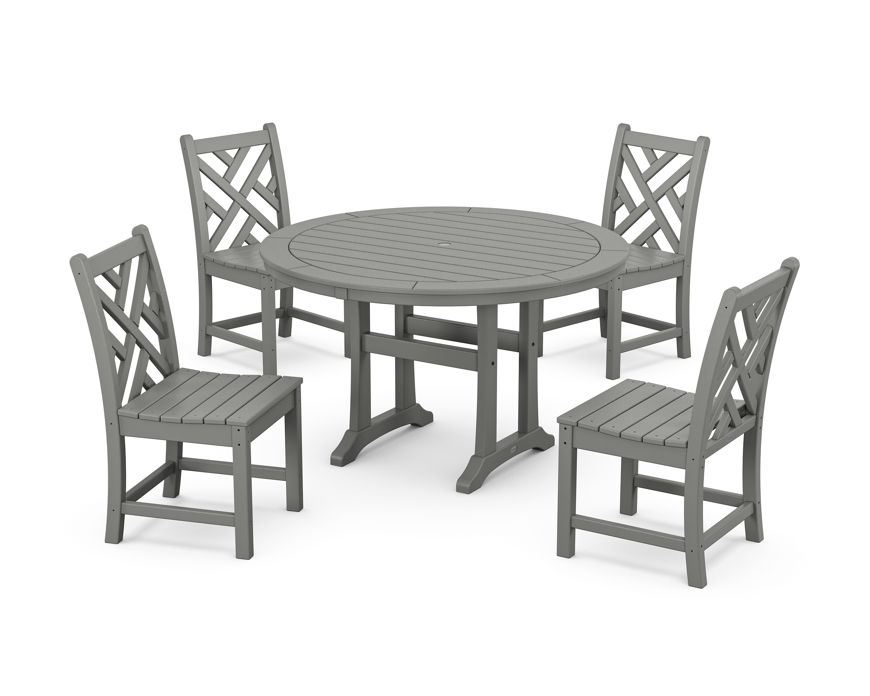 POLYWOOD Chippendale Side Chair 5-Piece Round Dining Set With Trestle Legs