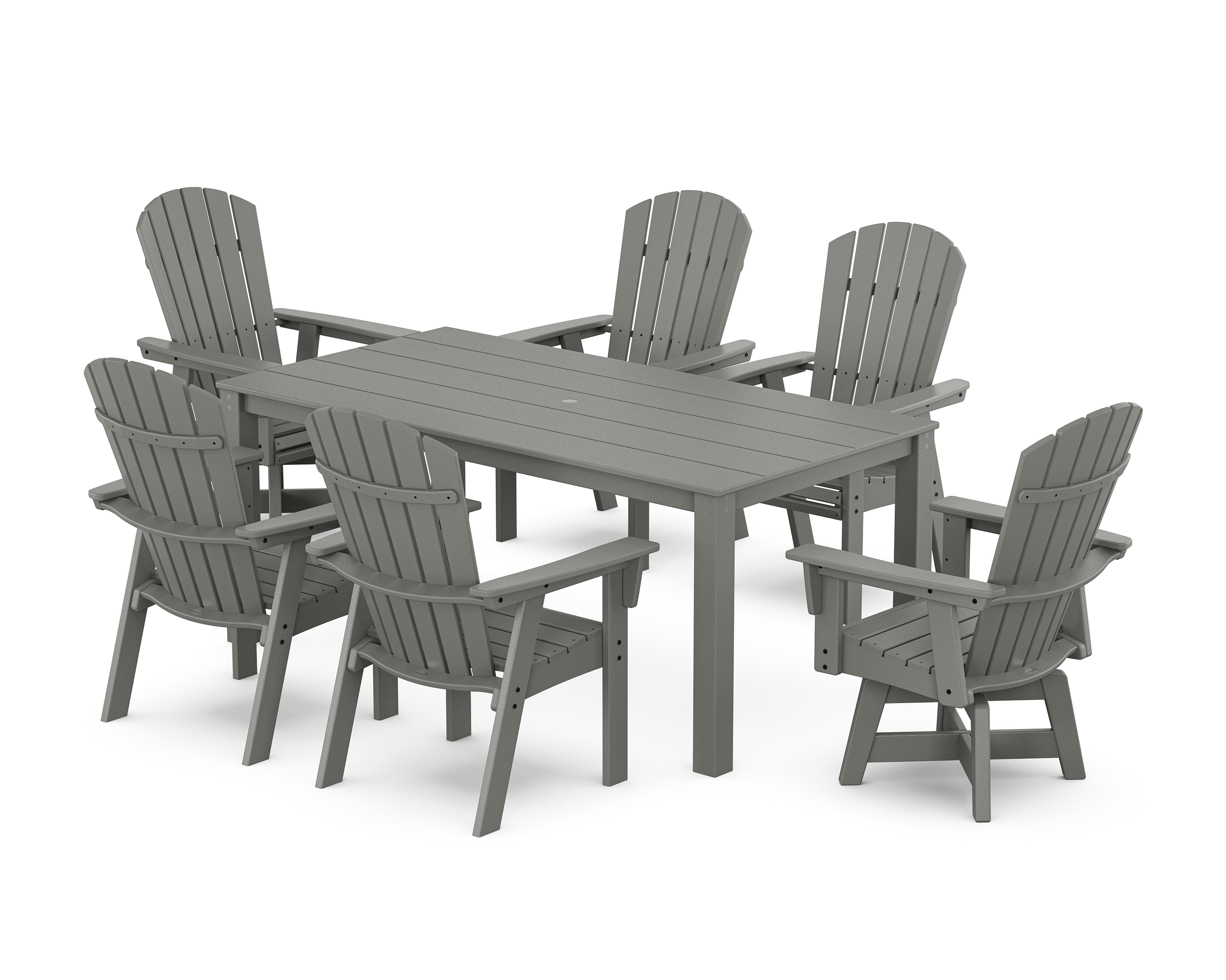 POLYWOOD Nautical Curveback Adirondack Swivel 7-Piece Parsons Dining Set
