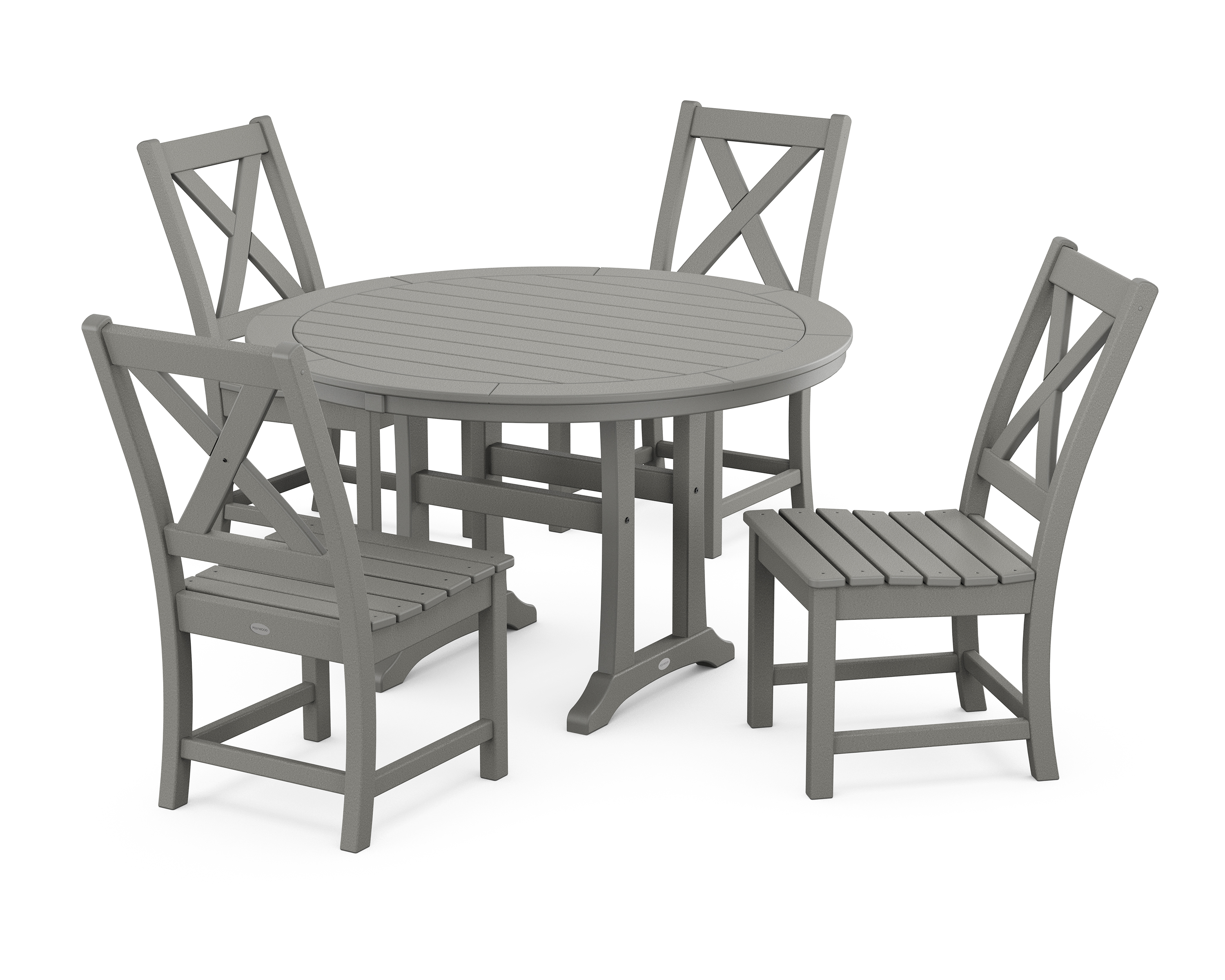 POLYWOOD Braxton Side Chair 5-Piece Round Dining Set With Trestle Legs