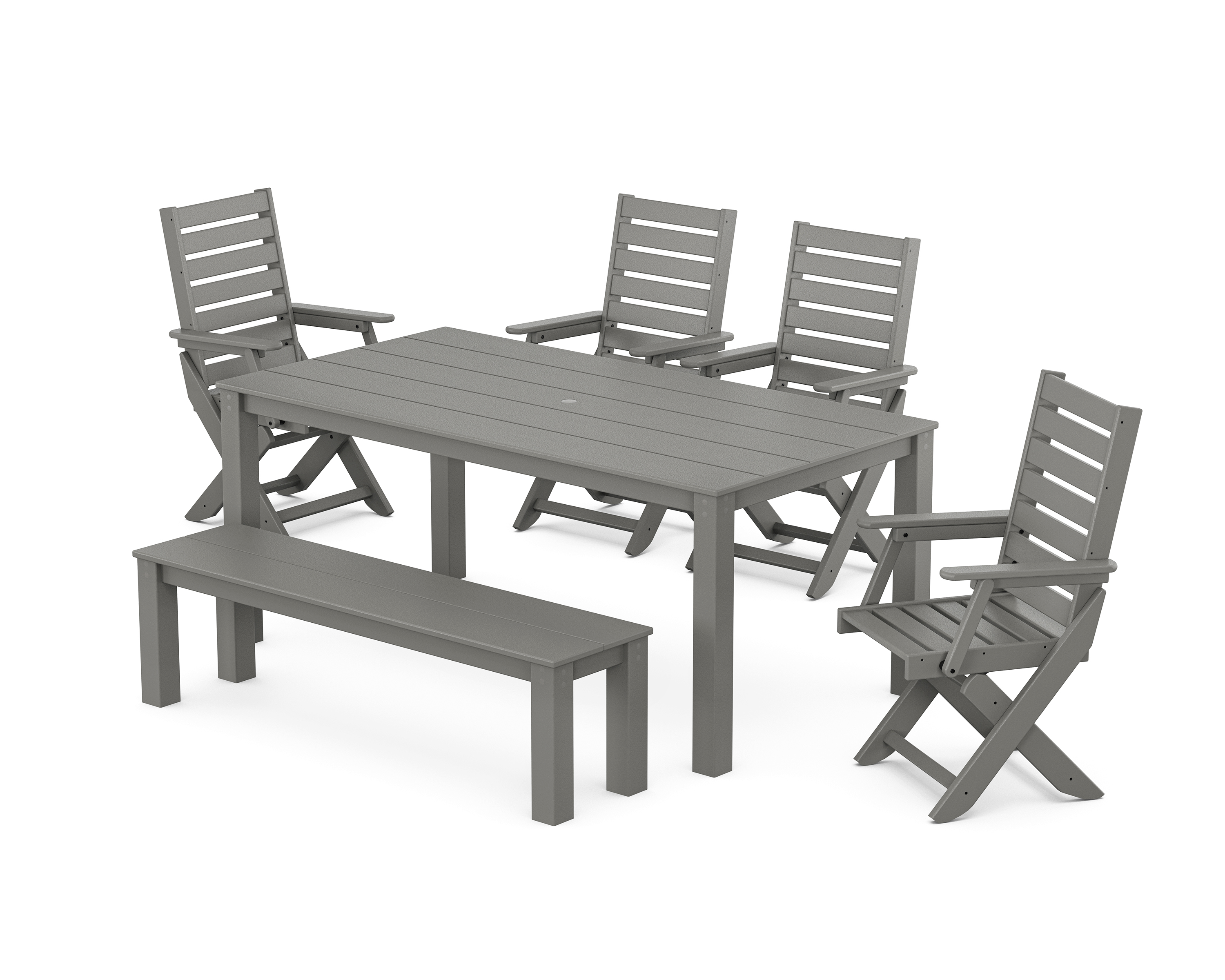 POLYWOOD Captain Folding Chair 6-Piece Parsons Dining Set with Bench
