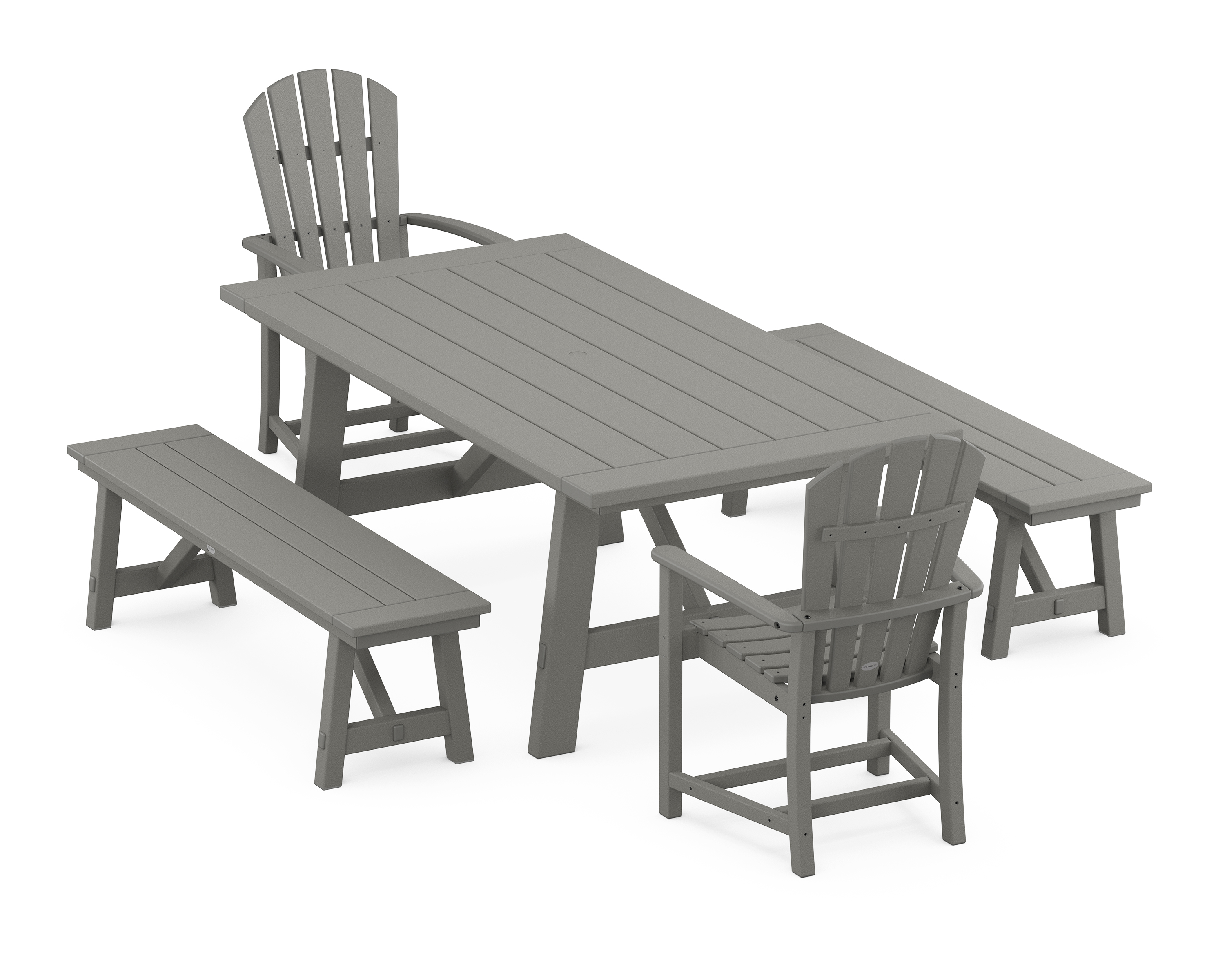 POLYWOOD Palm Coast 5-Piece Rustic Farmhouse Dining Set With Benches